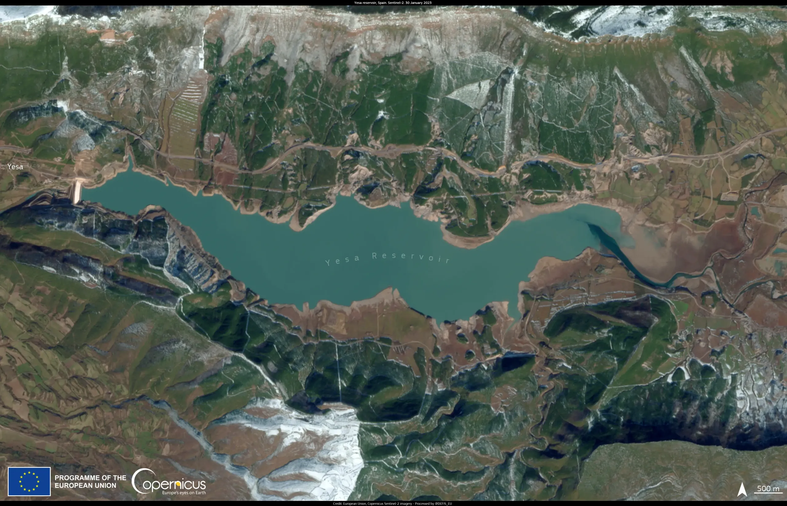 Winter rains replenish the Yesa reservoir in Spain