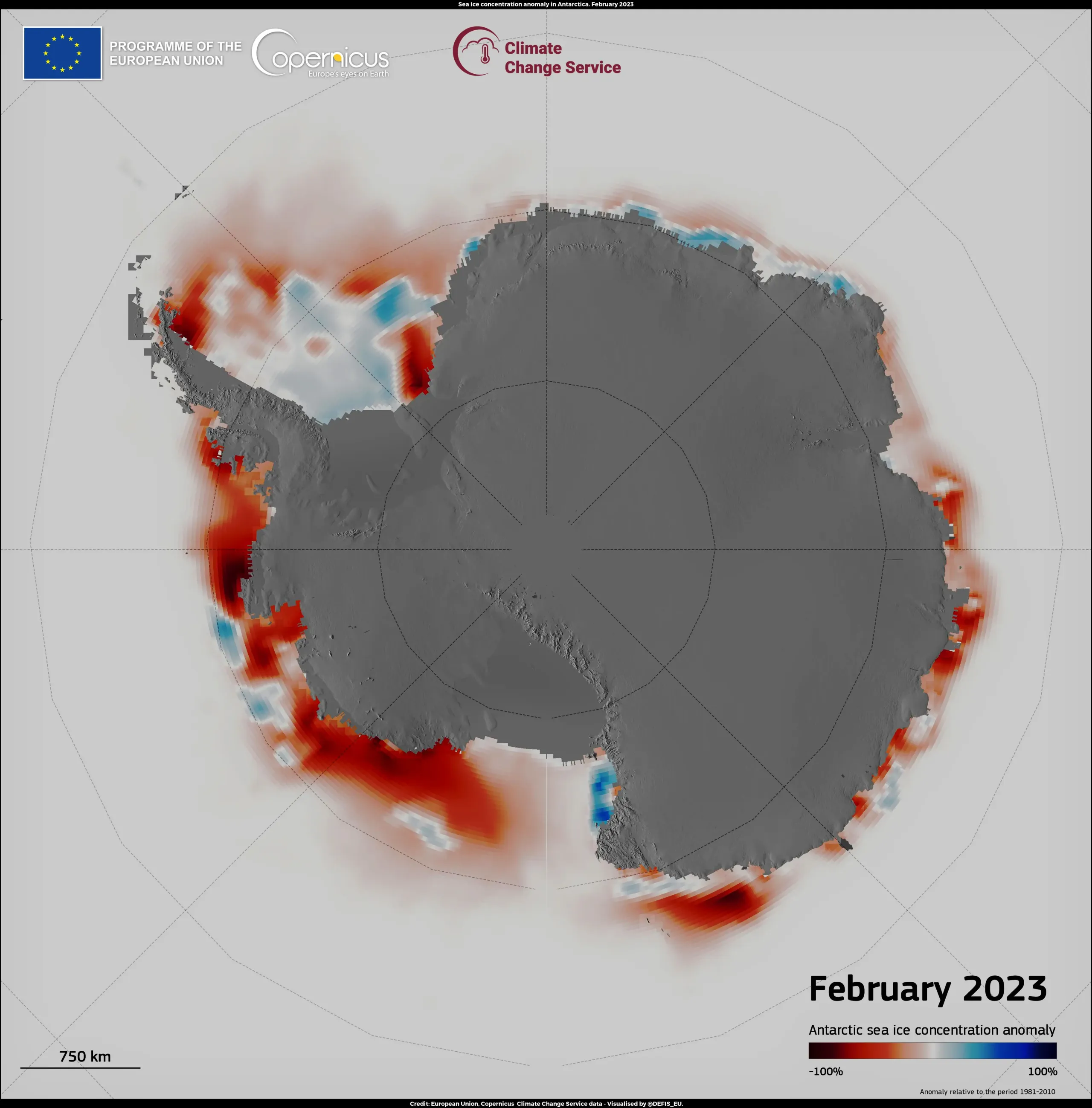 Antarctic sea ice reaches record low in February 2023