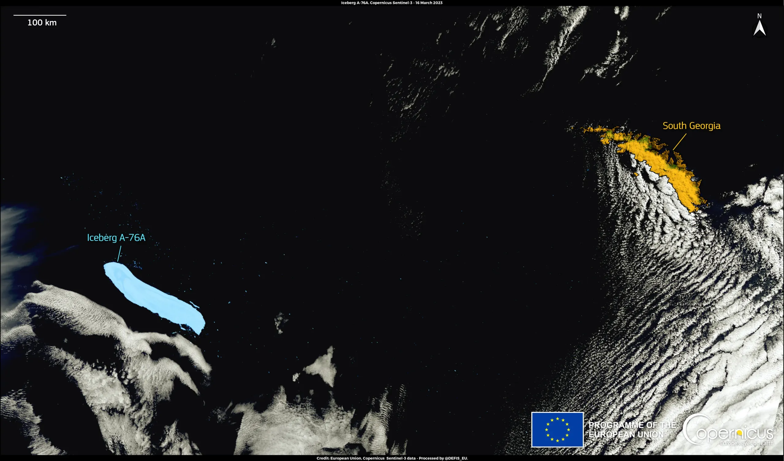 Iceberg A76a continues its journey in the Antarctic Ocean