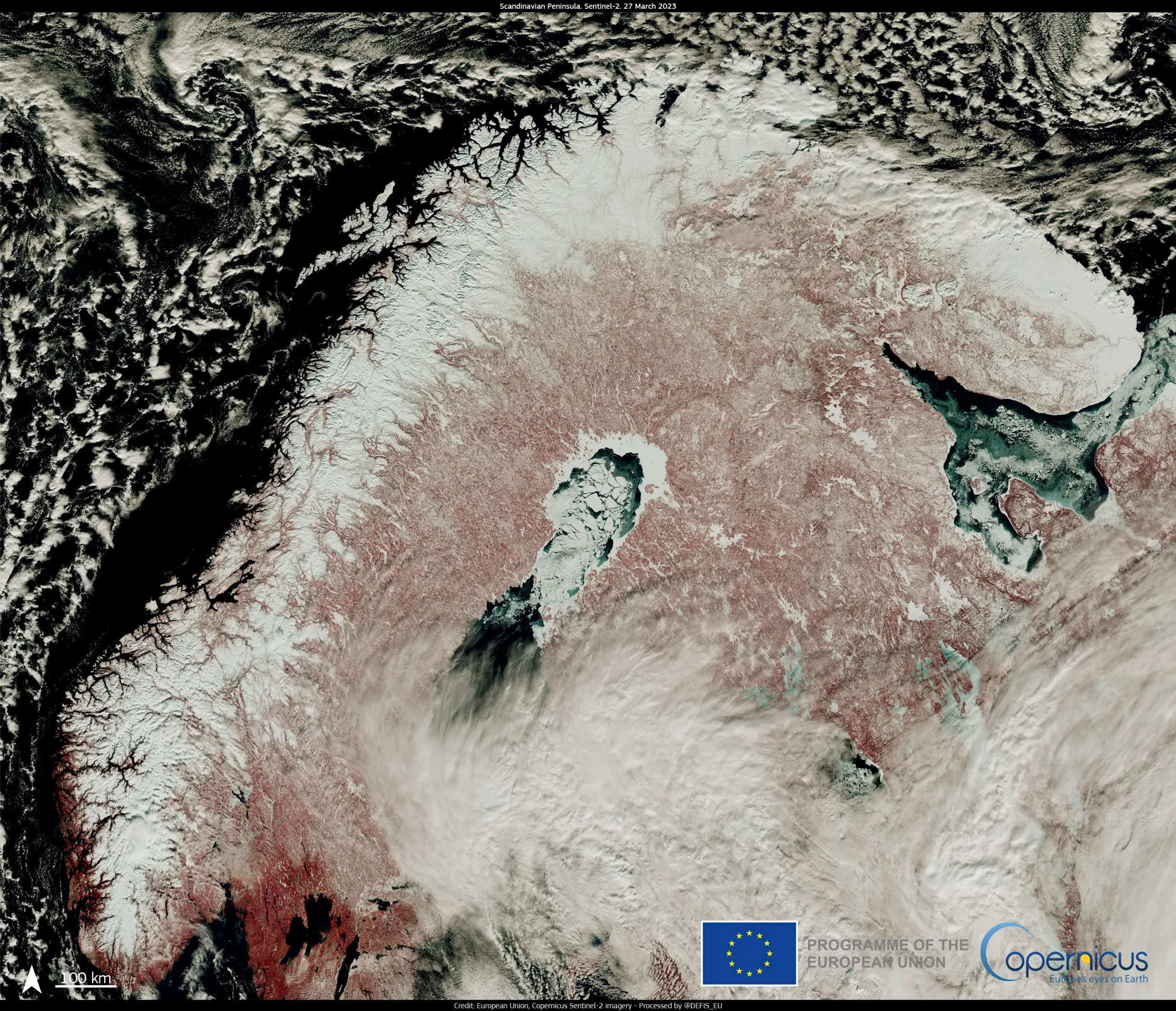 Cloud-free Scandinavian peninsula in March 2023