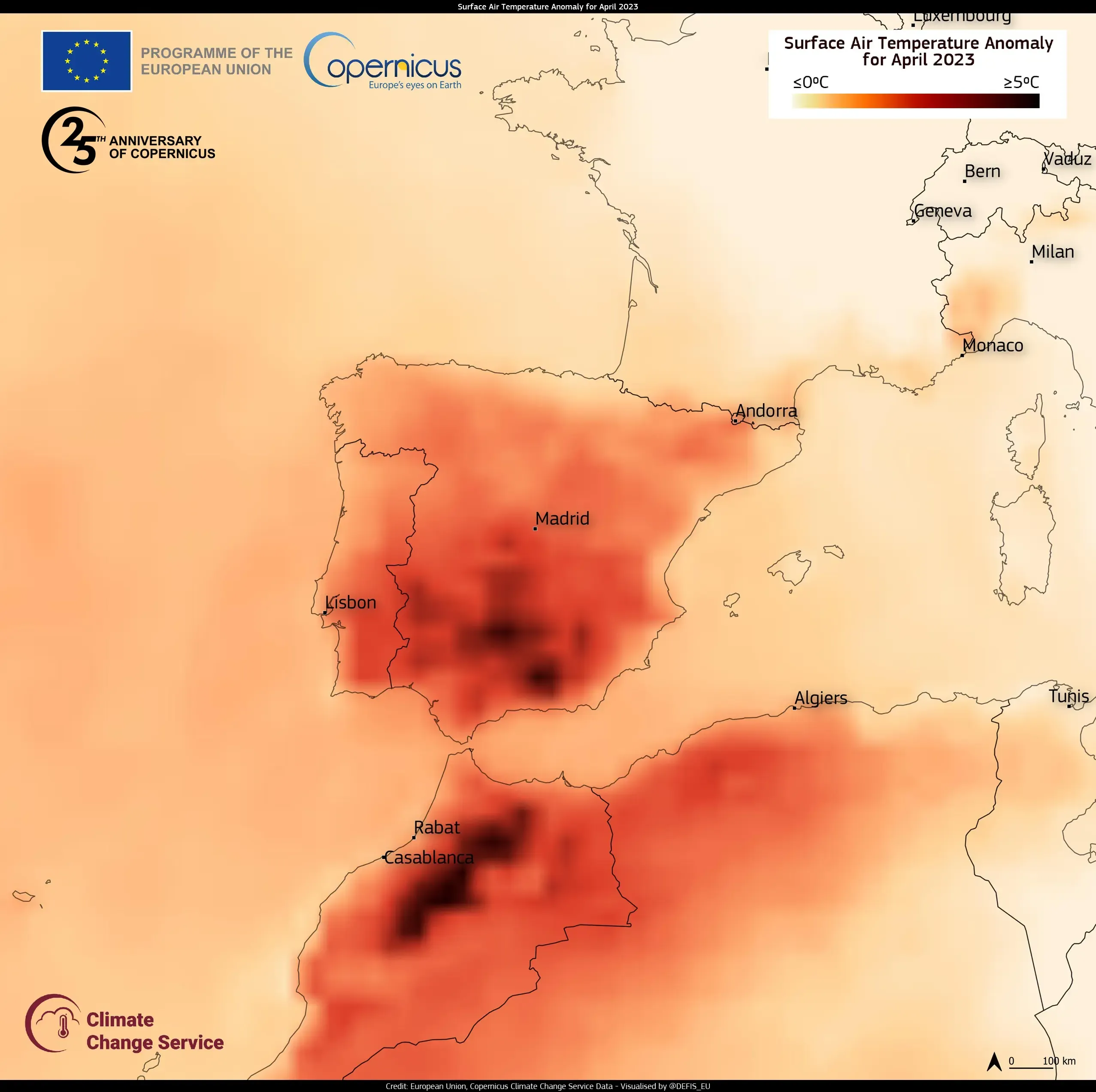 Surface Air Temperature Anomaly for April 2023