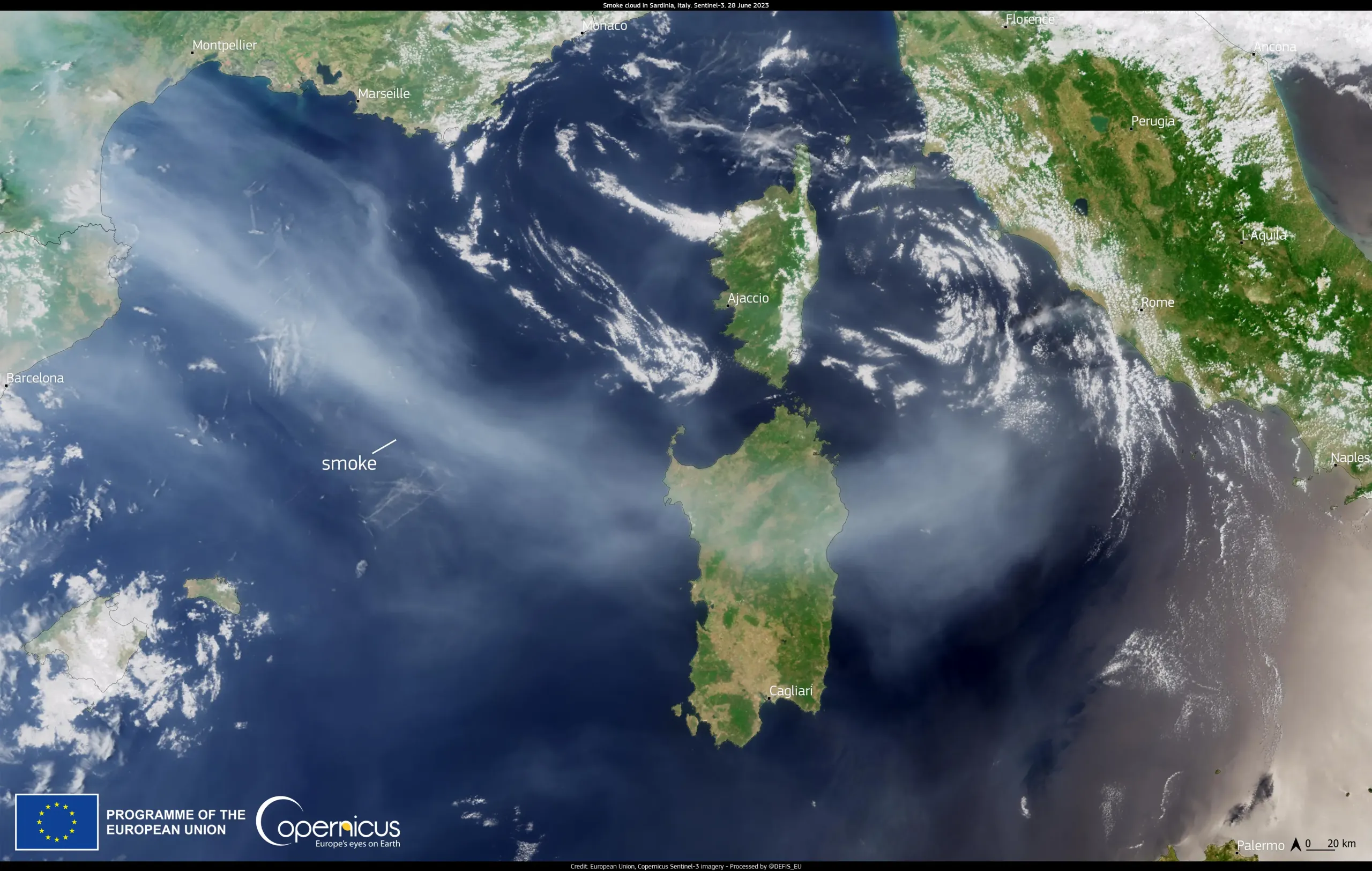Smoke plumes from Québec wildfires reach Sardegna