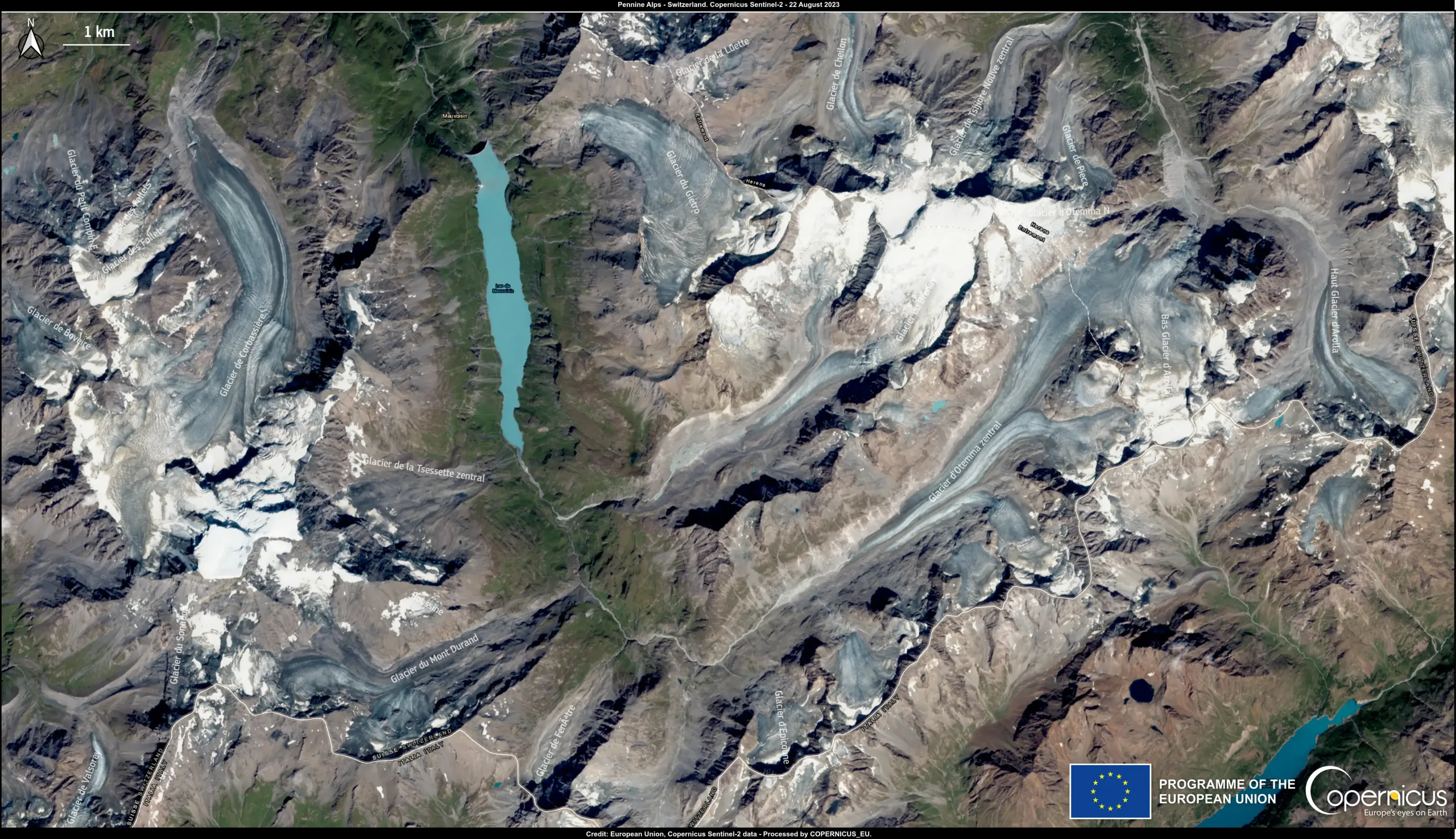 Ongoing heatwave affects glaciers Swiss Alps