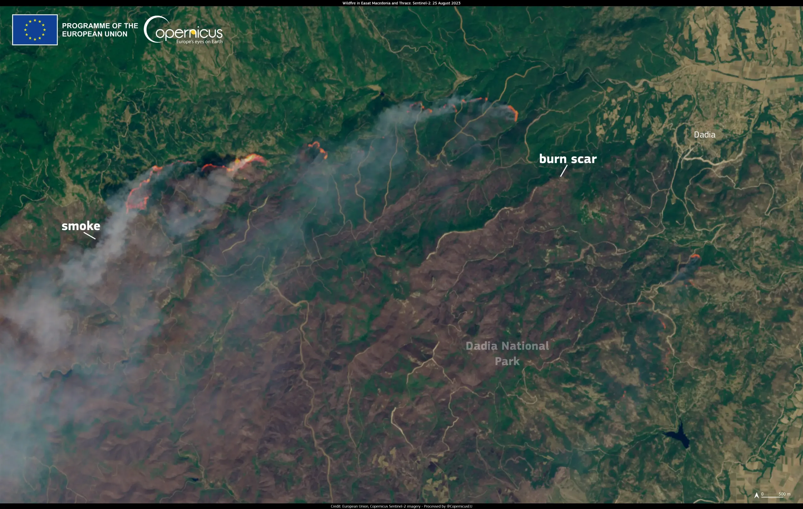 The wildfire in the Northeast Greece, one of the largest ever recorded in Europe