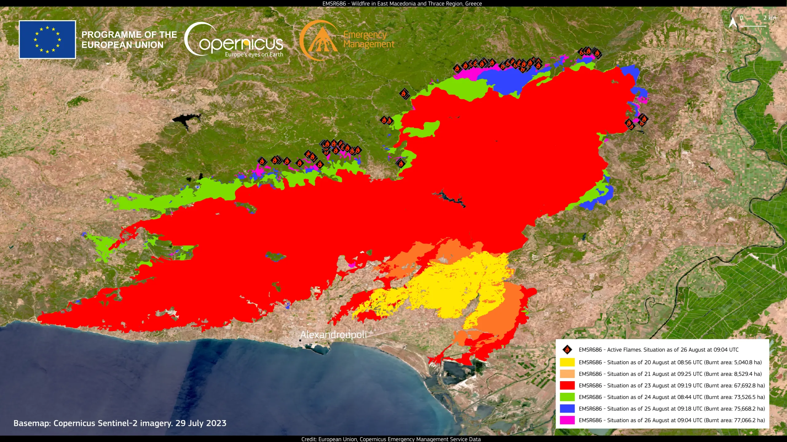 Wildfires in in the East Macedonia and Thrace region