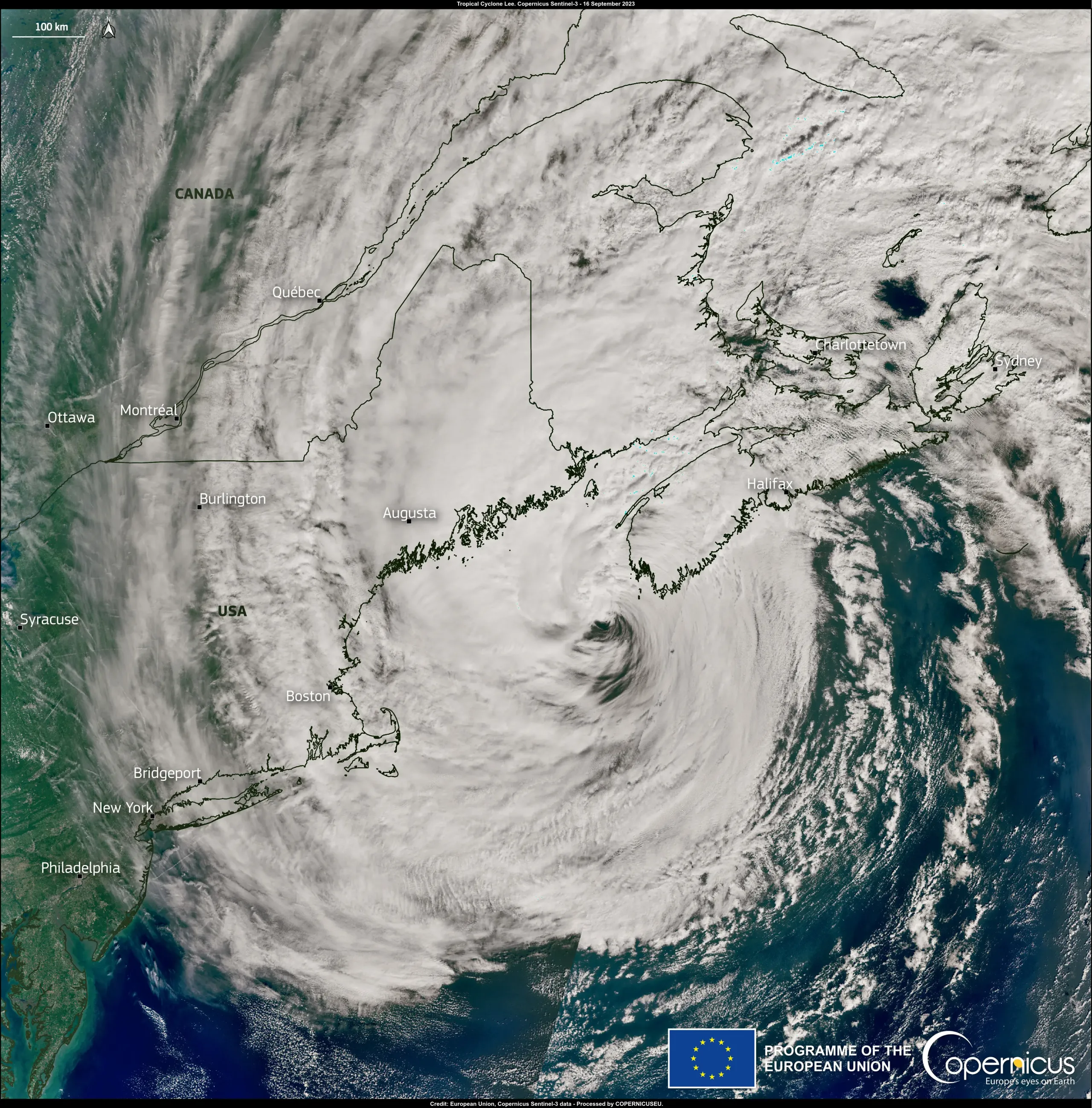 Downgraded post-tropical cyclone Lee reaches Canada