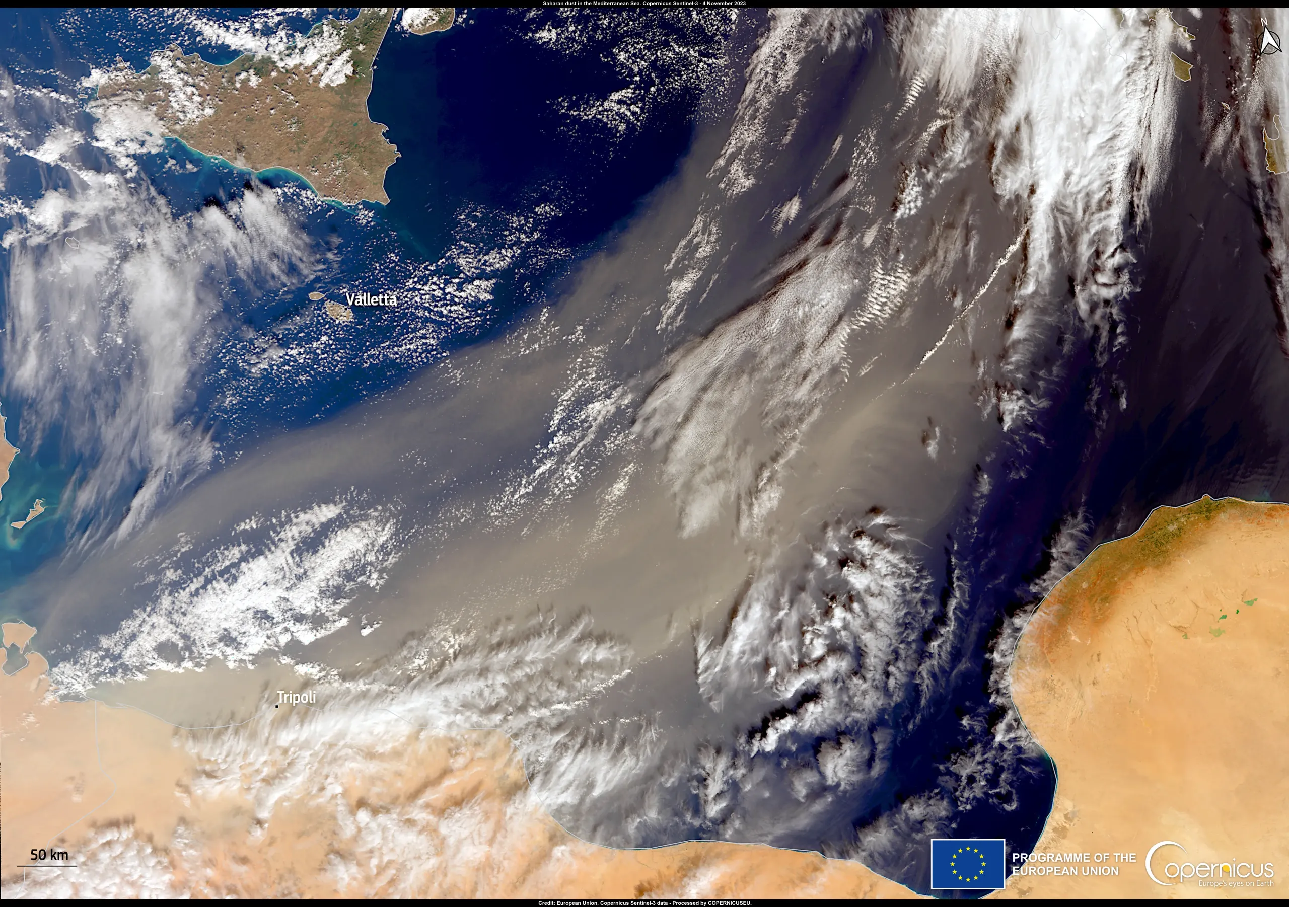 Saharan dust transported through the Mediterranean by Storm Ciaran