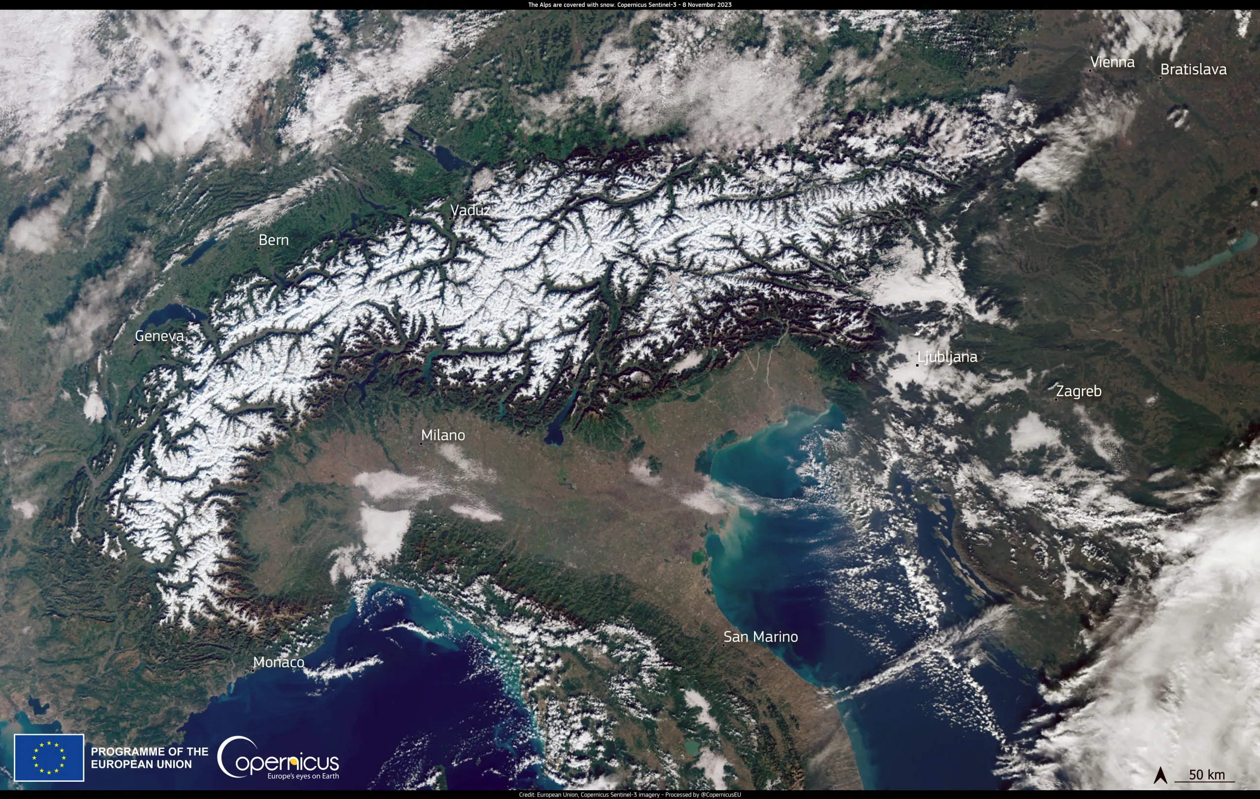 The Alps blanketed in white after the first snowfall of the year