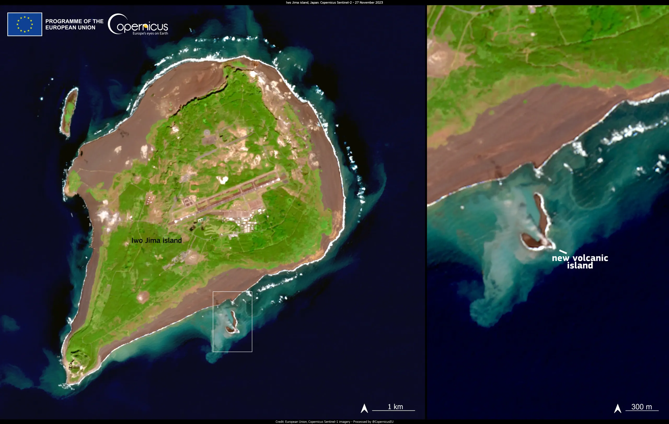 New volcanic island created by an underwater volcanic eruption in Japan