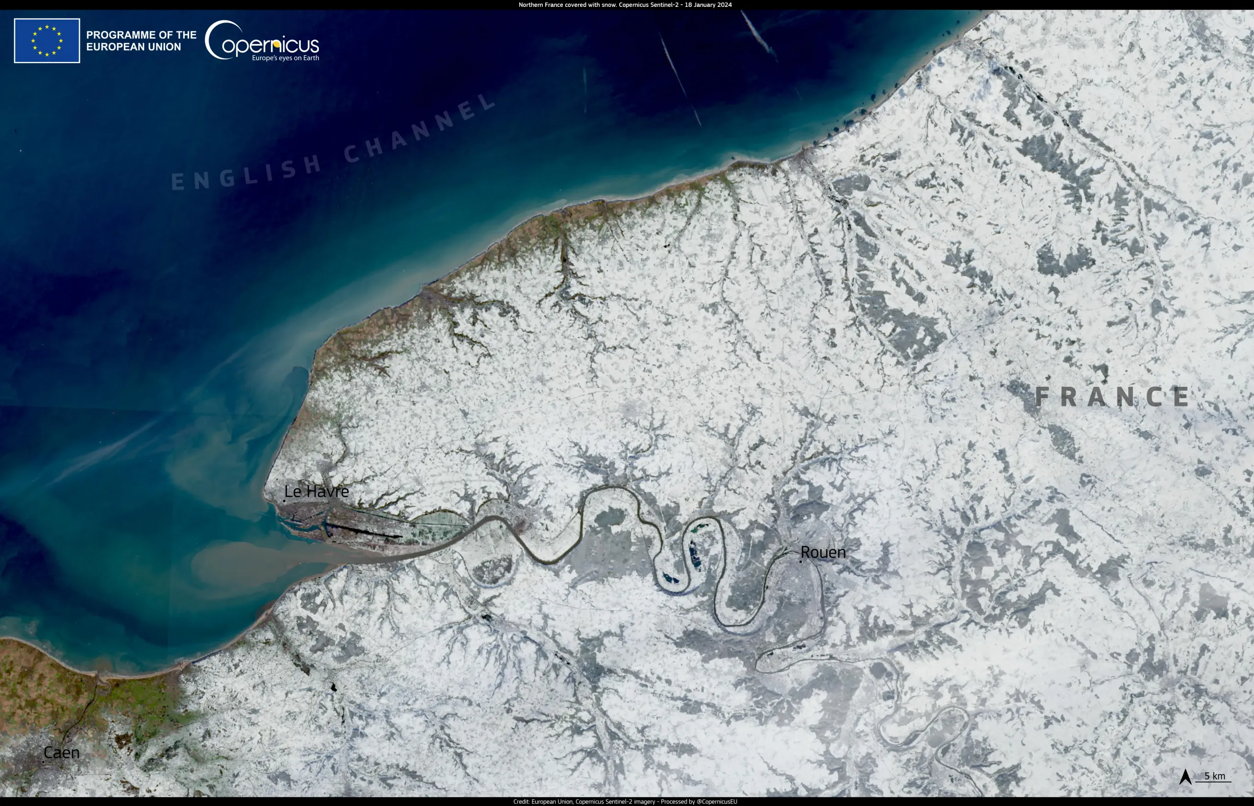 Northern France covered with snow