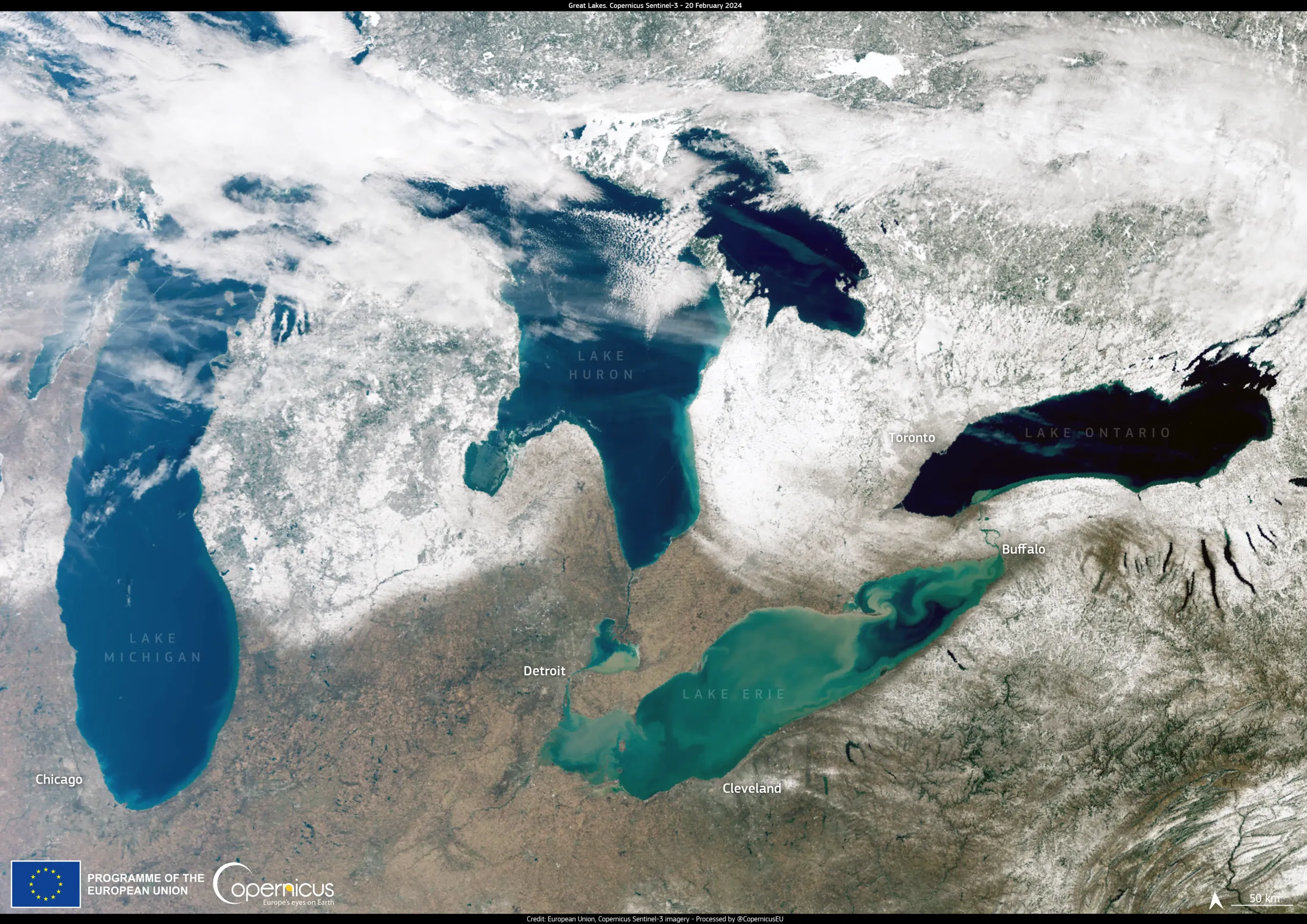 Unusually low ice cover level in the Great Lakes