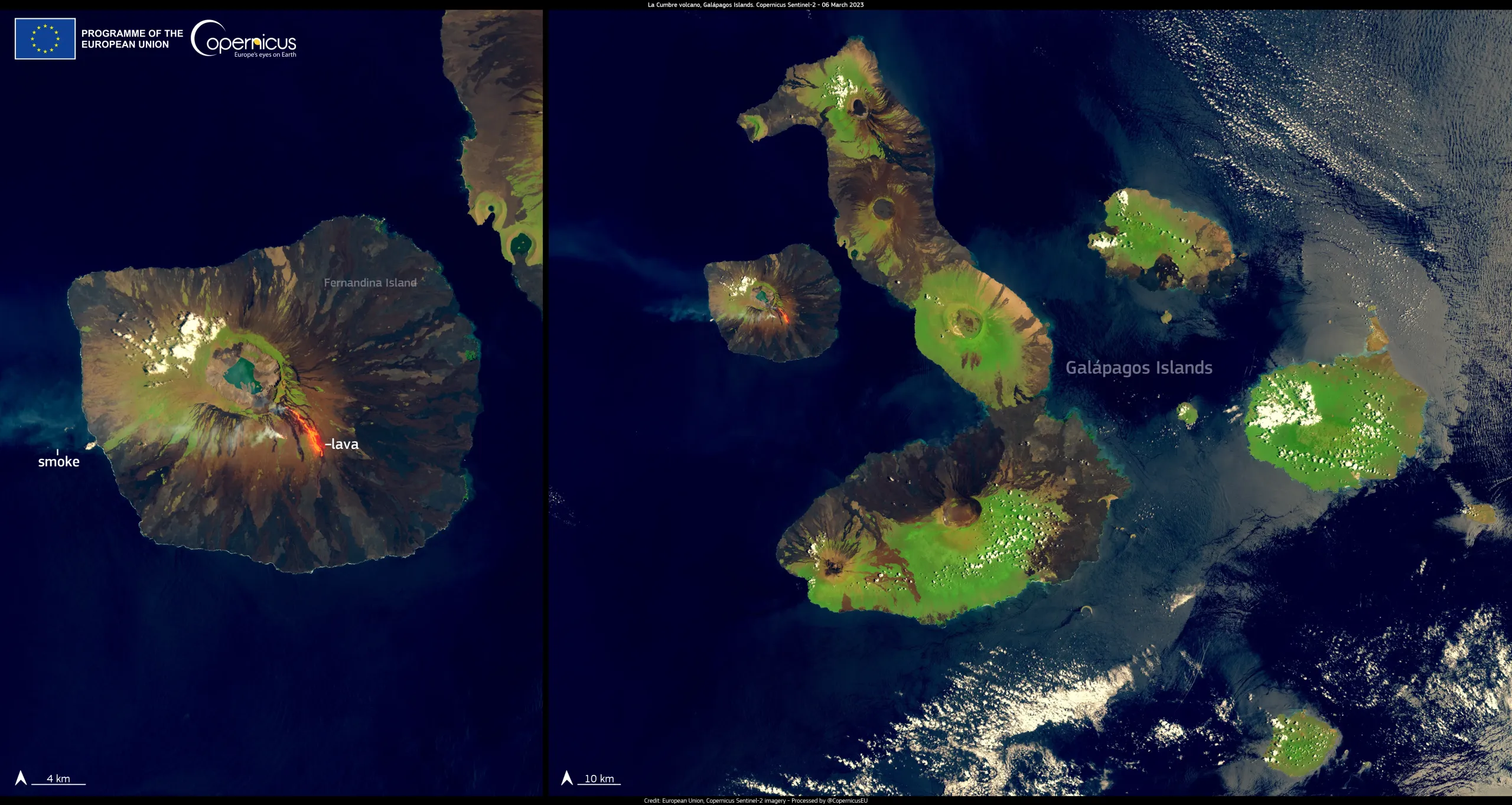 La Cumbre volcano erupts in the Galapagos