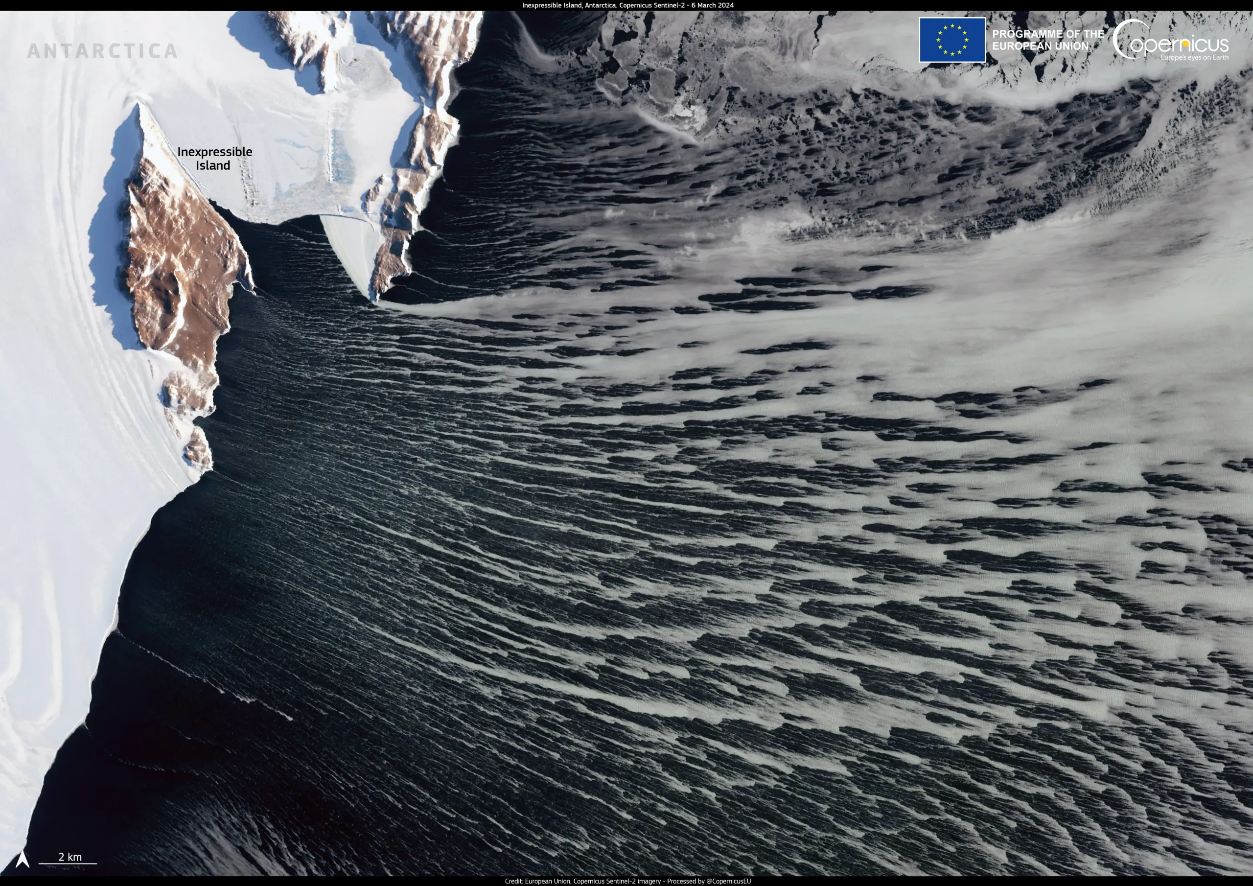 Wind-shaped sea ice in Antarctica