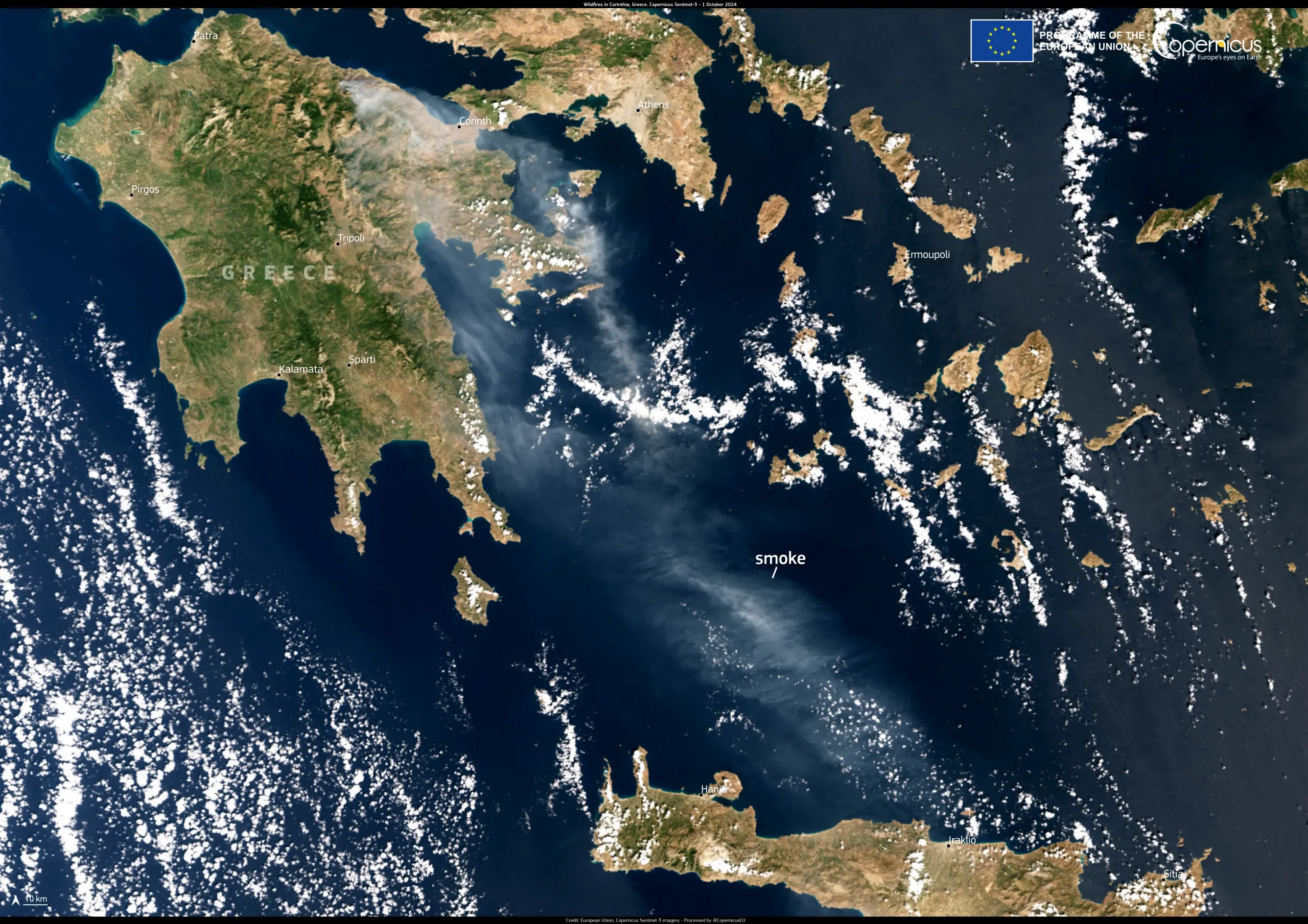 Wildfire in the Peloponnese region of Greece