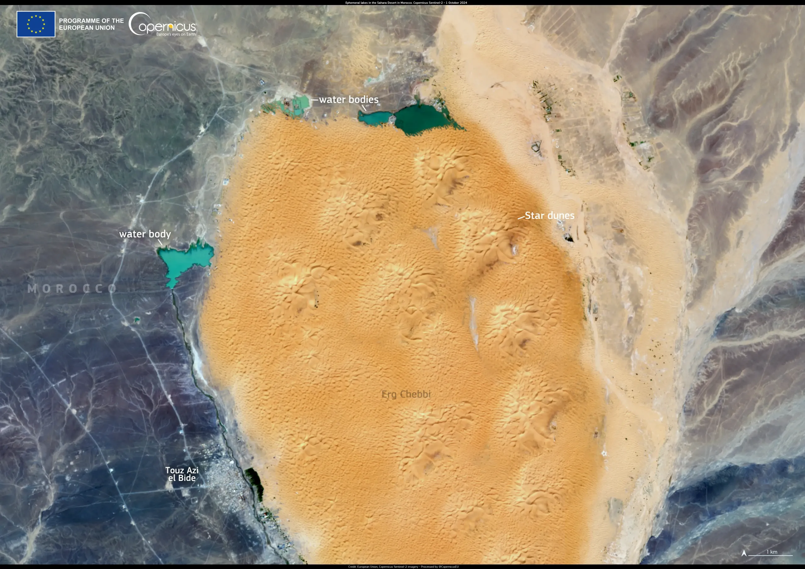 Ephemeral lakes in the Sahara Desert in Morocco