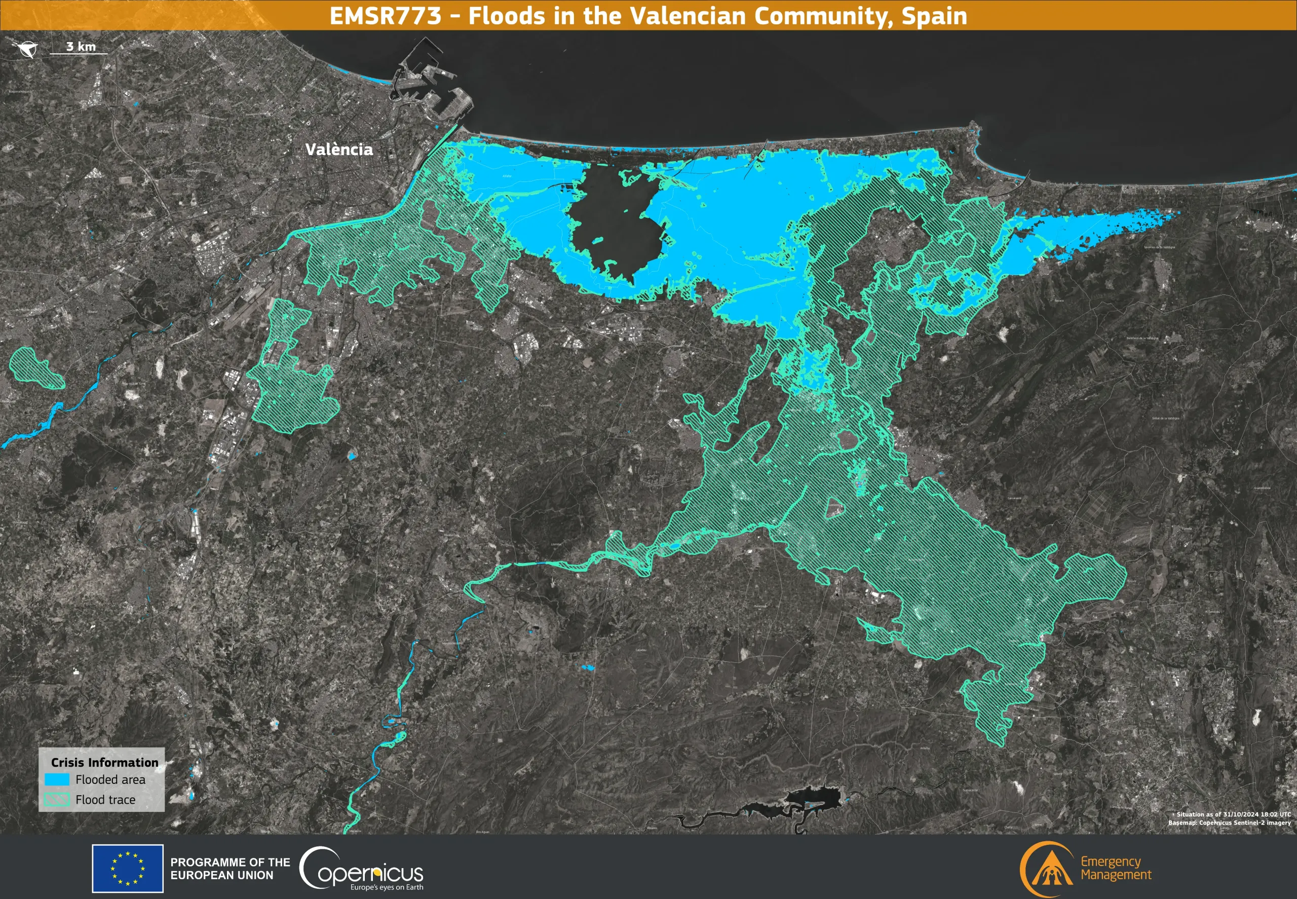 The Copernicus Emergency Management Service monitors the floods in Valencia, Spain