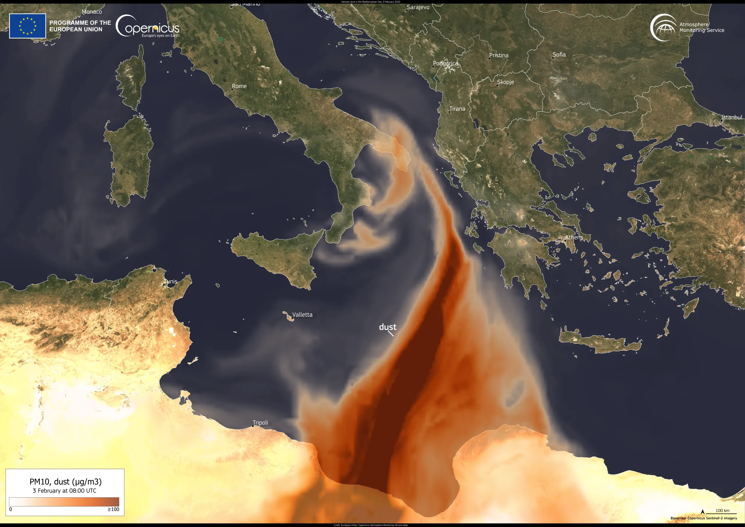 Saharan dust transported over the Mediterranean Sea
