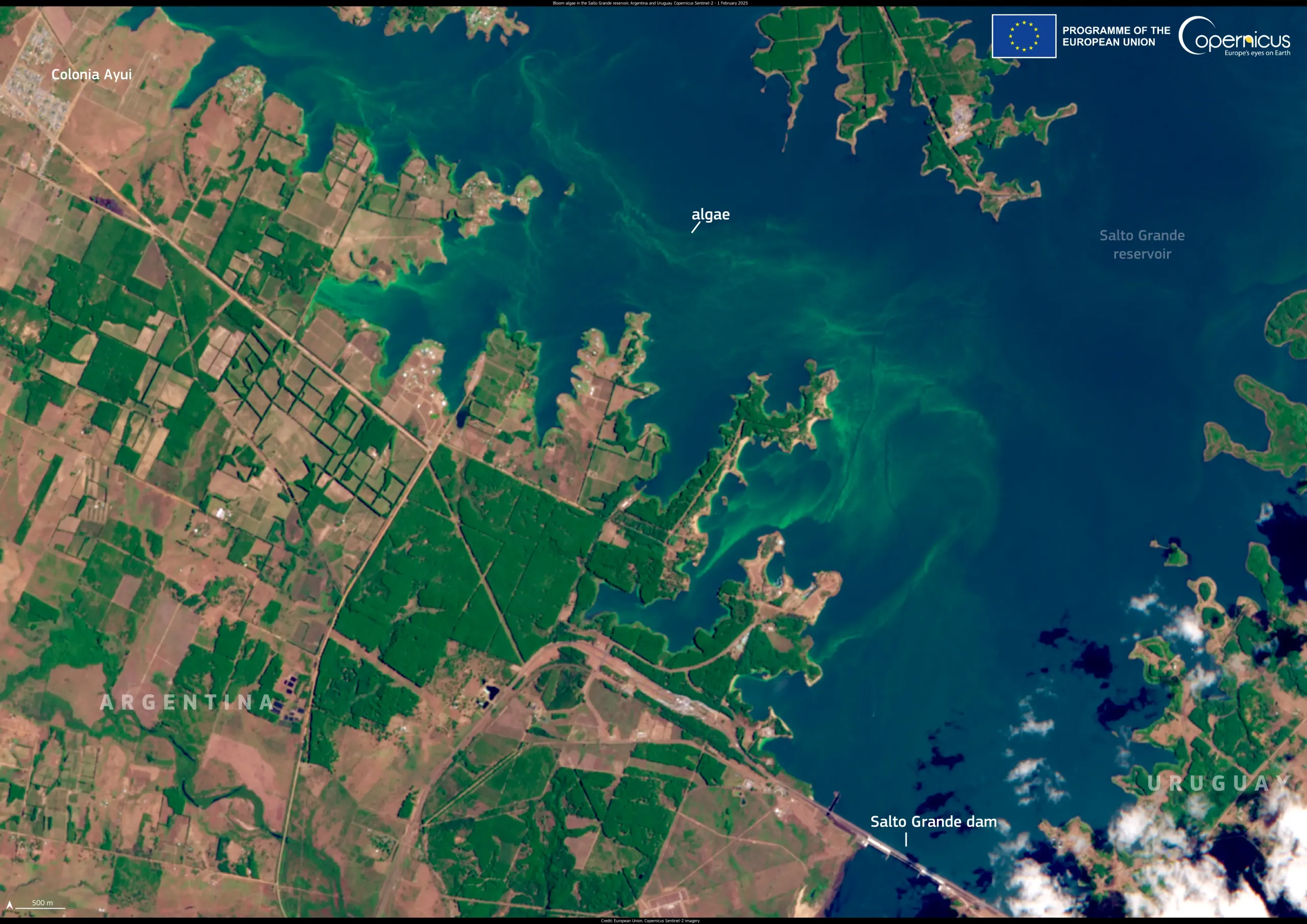 Algal bloom in Lake Salto Grande, Argentina