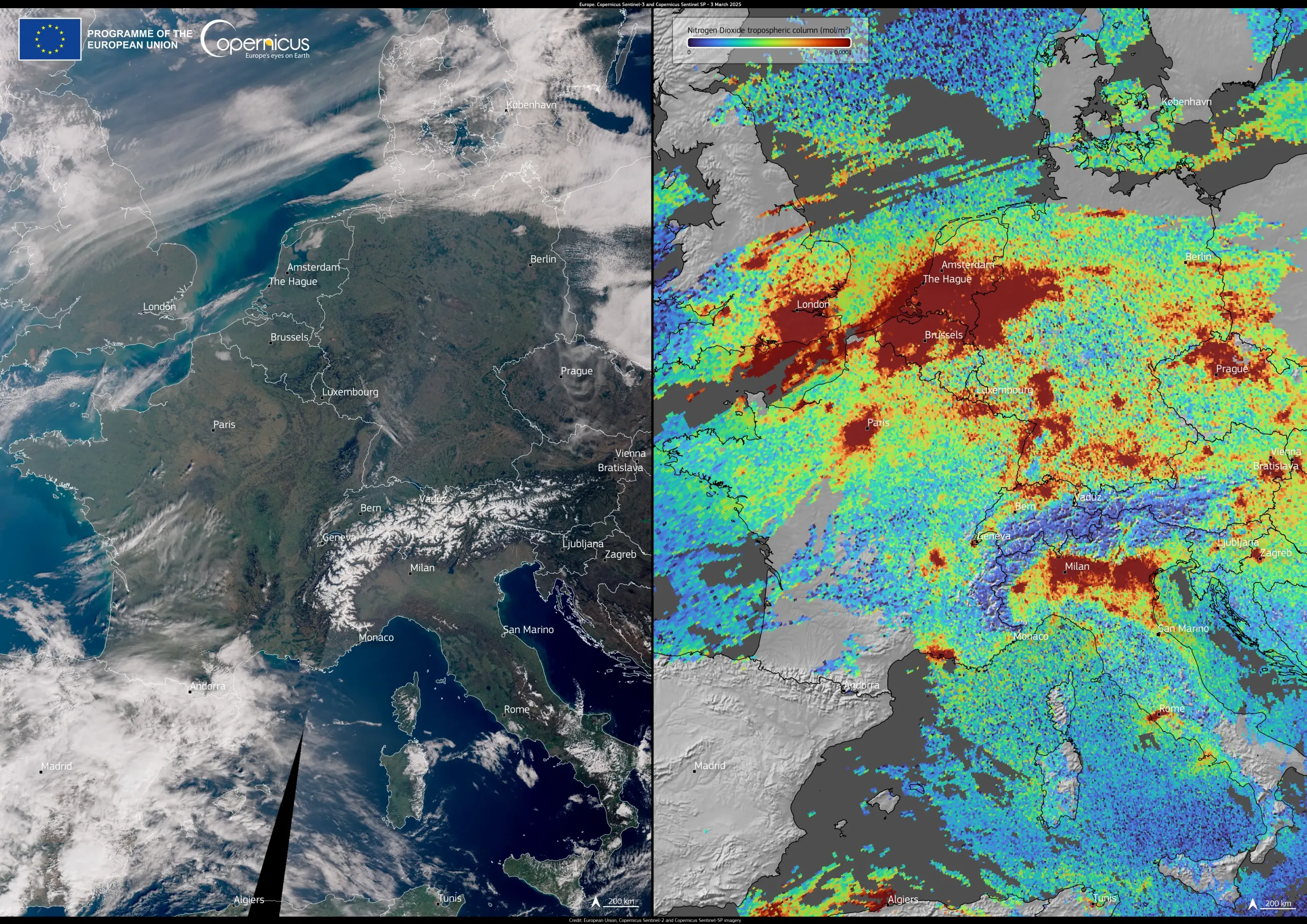Air quality patterns over parts of Europe