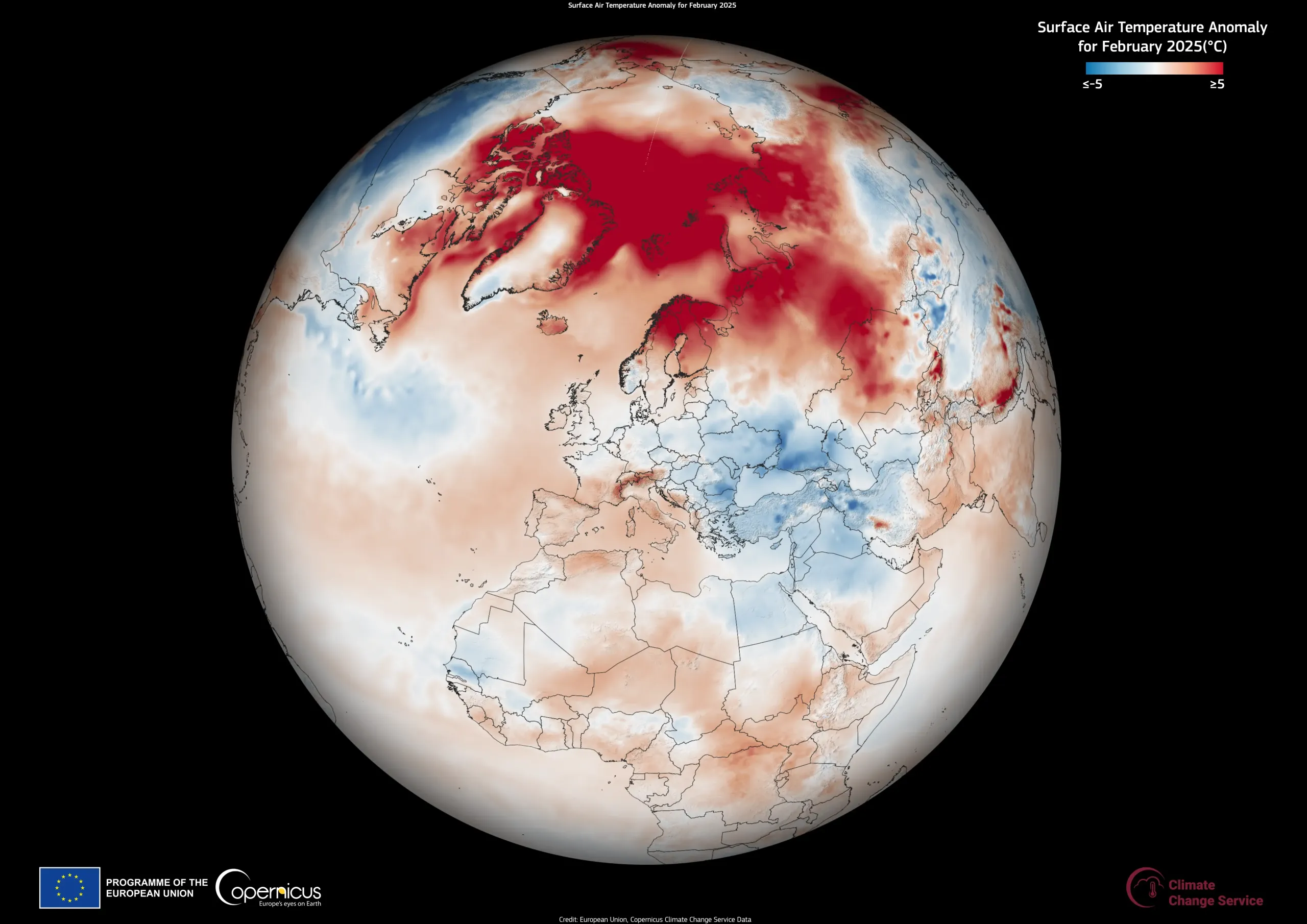 February 2025 was the third warmest February on record globally