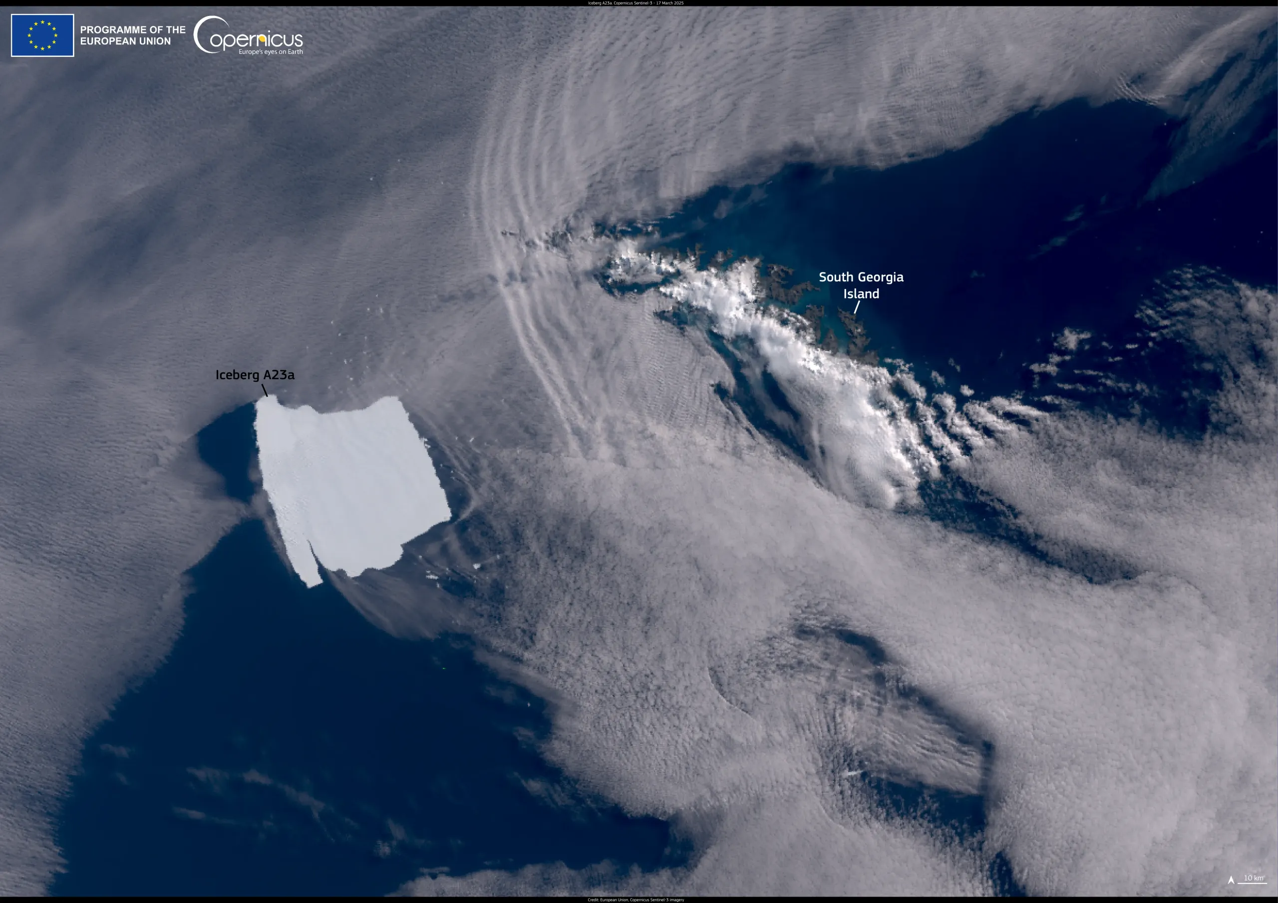 Iceberg A23a runs aground near South Georgia Island