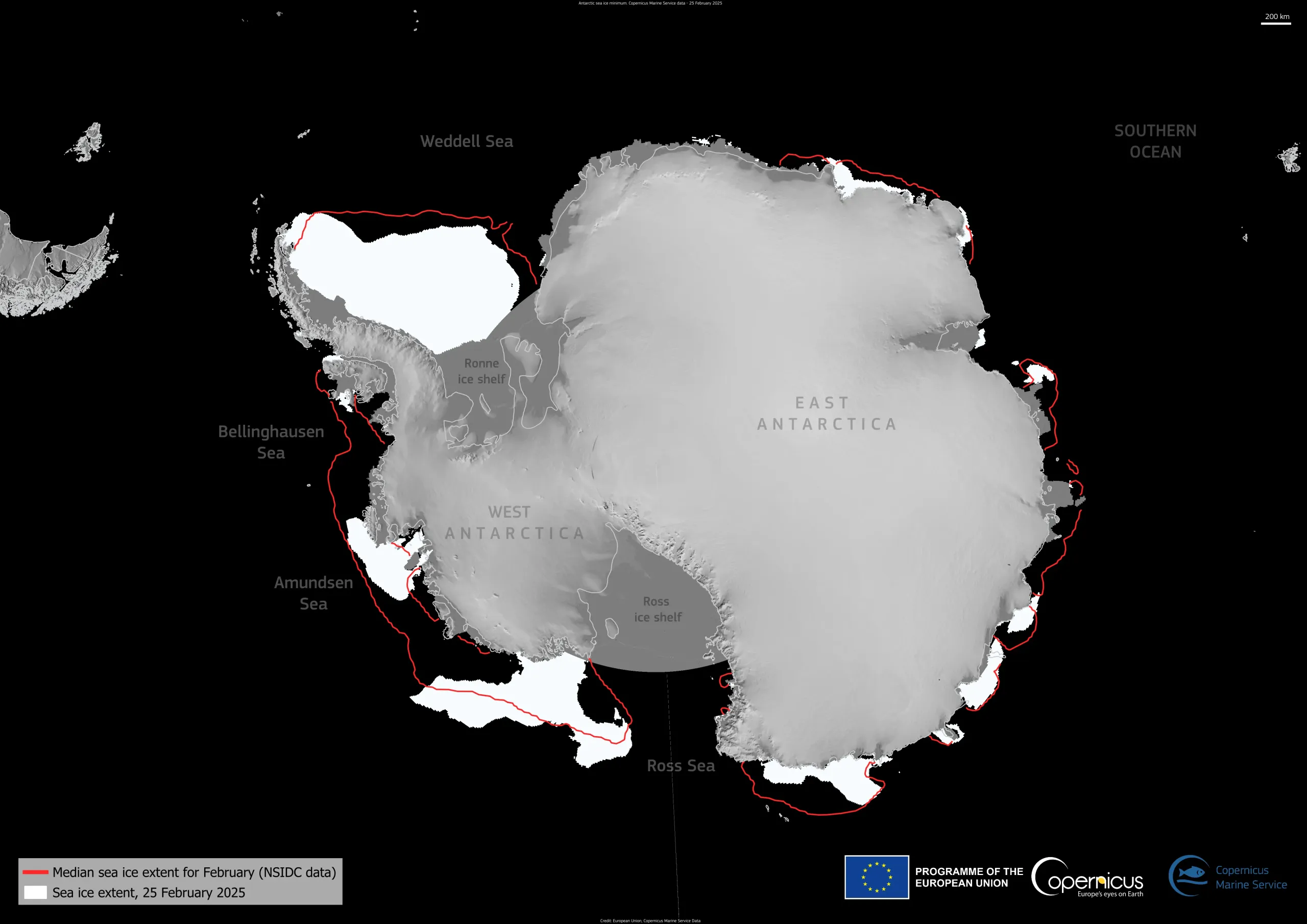 Antarctic sea ice drops to near-record low in 2025