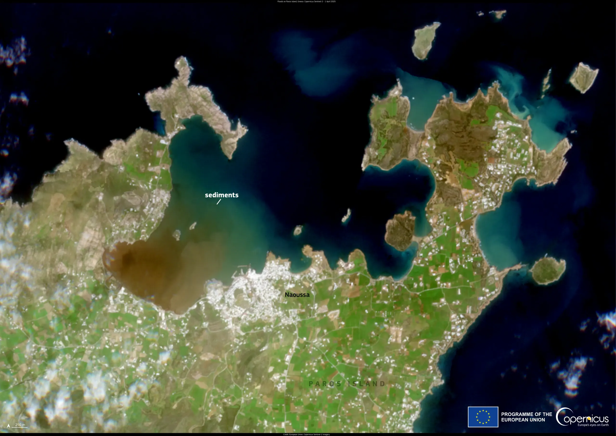 Storm-induced sediment plume near Paros, Greece