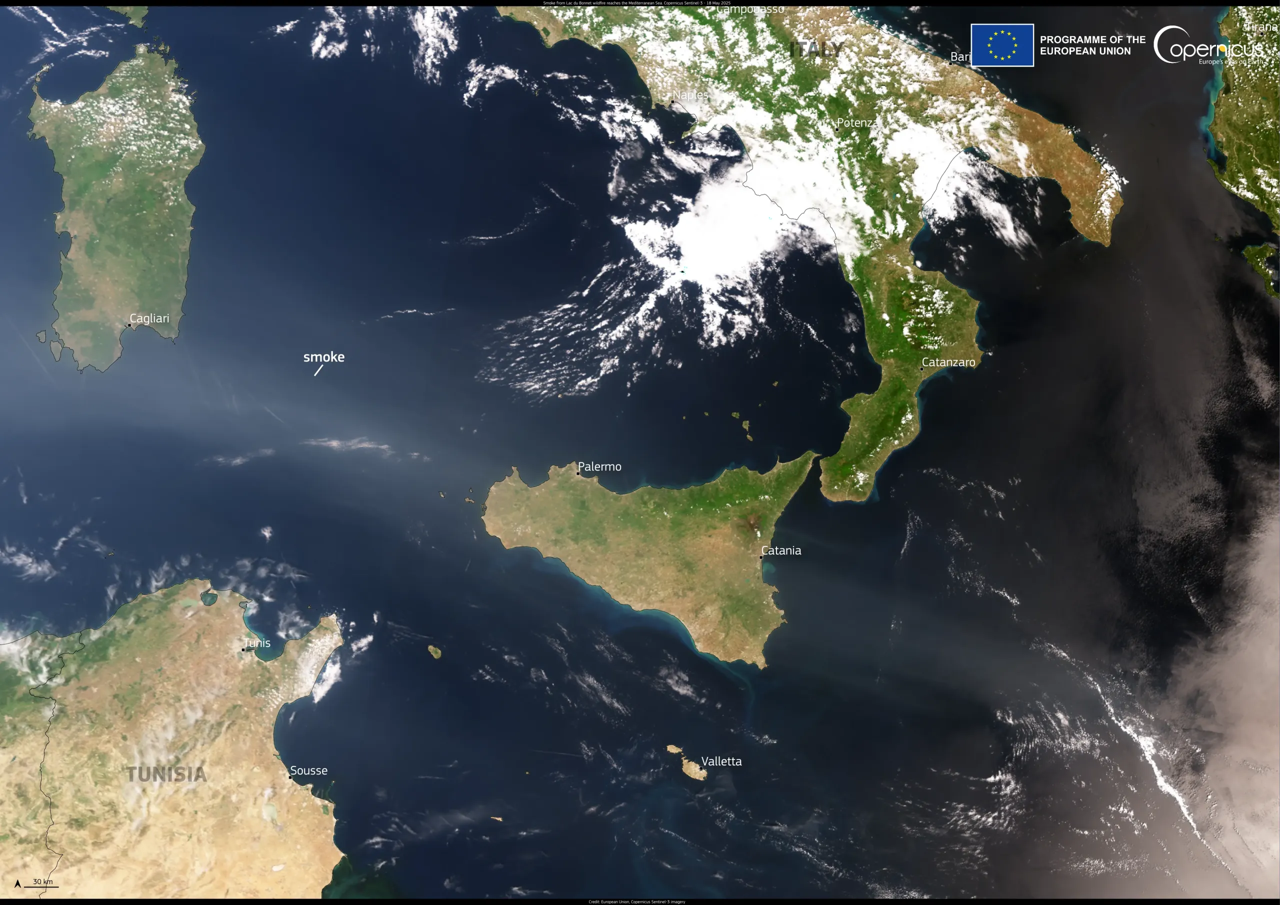Smoke from fire in Canada reaches the Mediterranean Sea