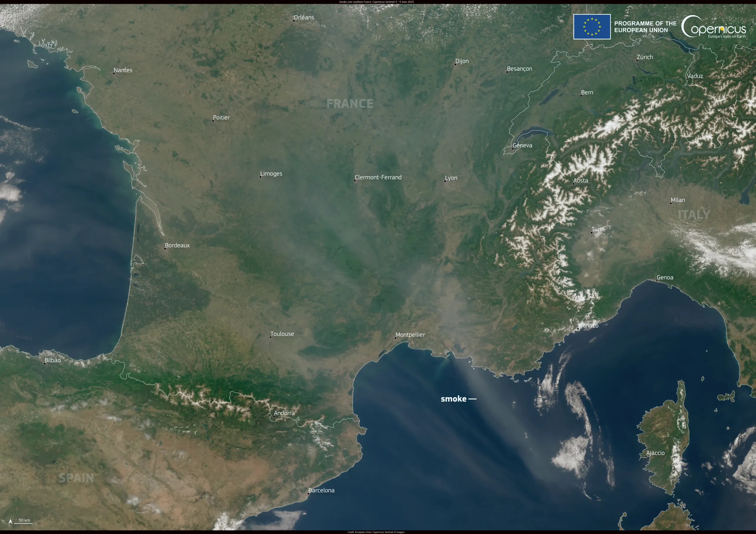 Smoke over southern France