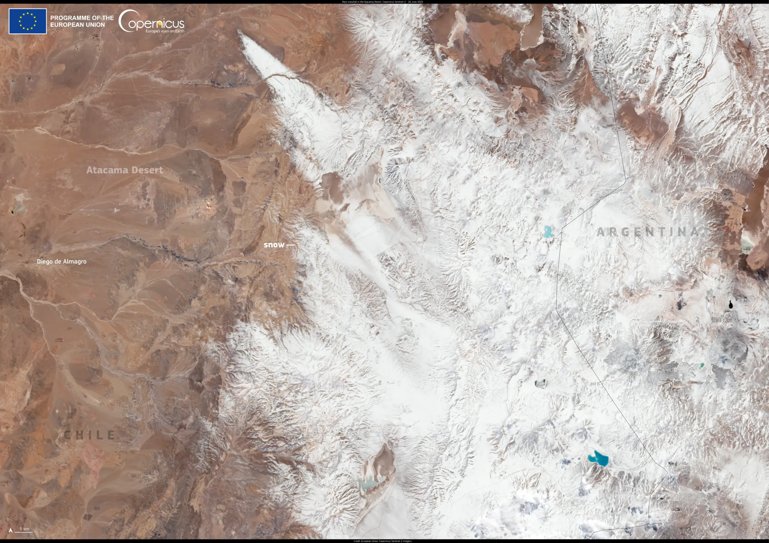 Rare snowfall in the Atacama Desert