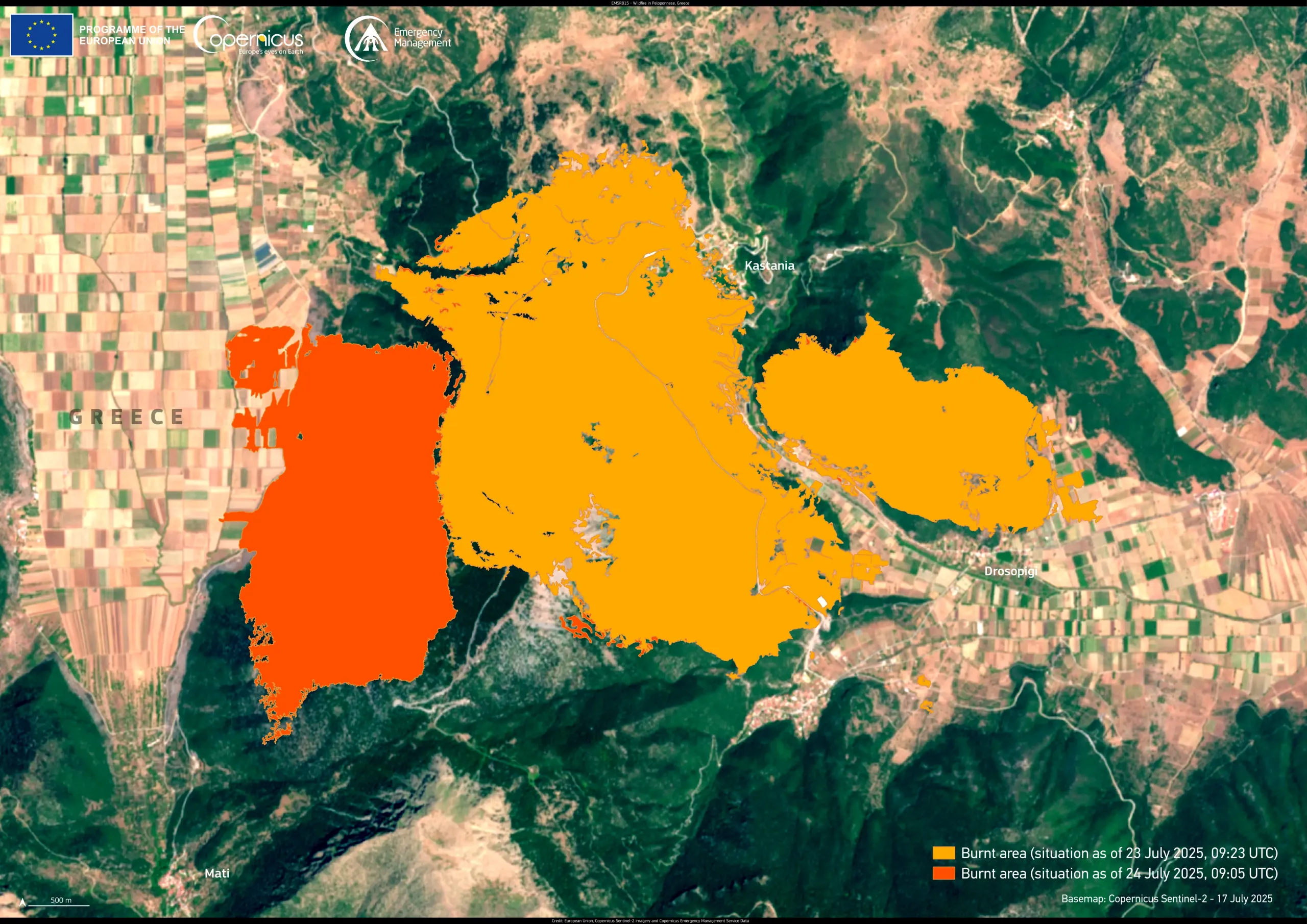 Wildfire in the Peloponnese region of Greece
