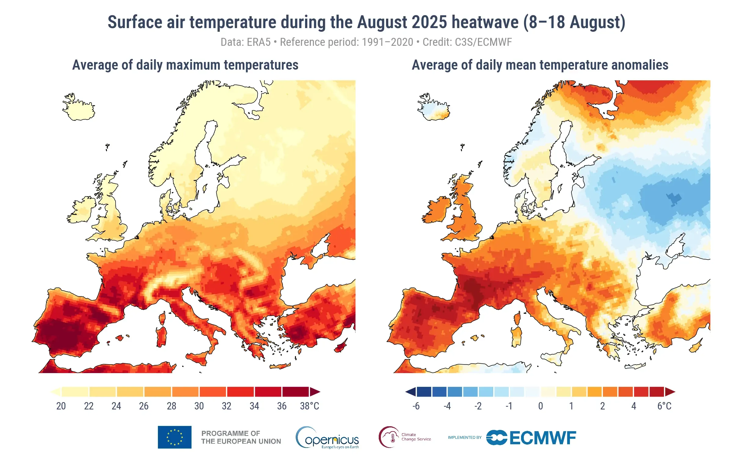 August 2025, the third-warmest August on record globally