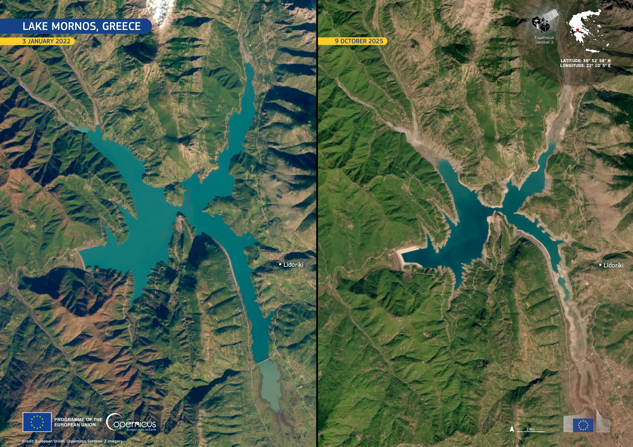 The impact of drought on Lake Mornos, Greece