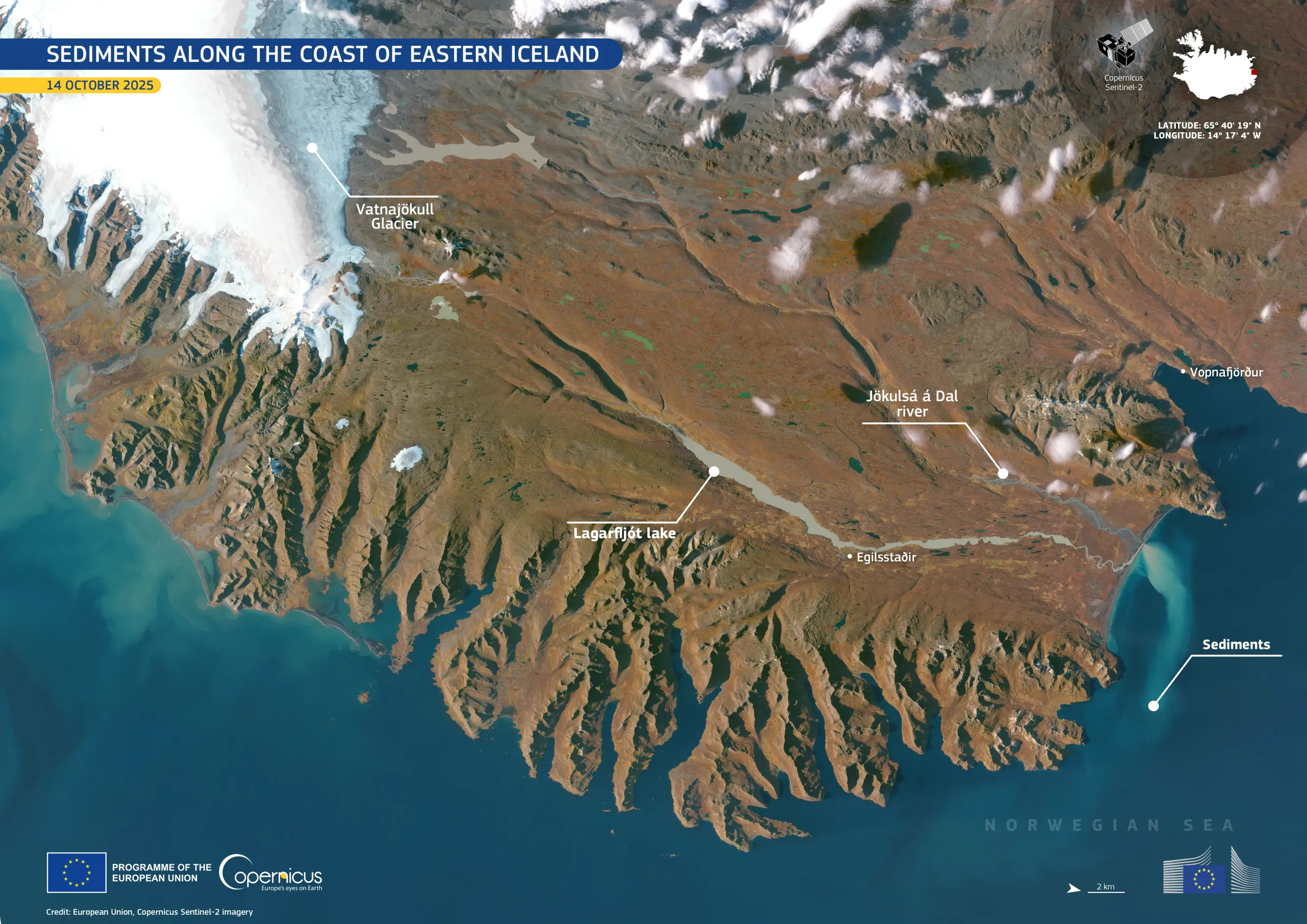 Sediments along the coast of eastern Iceland