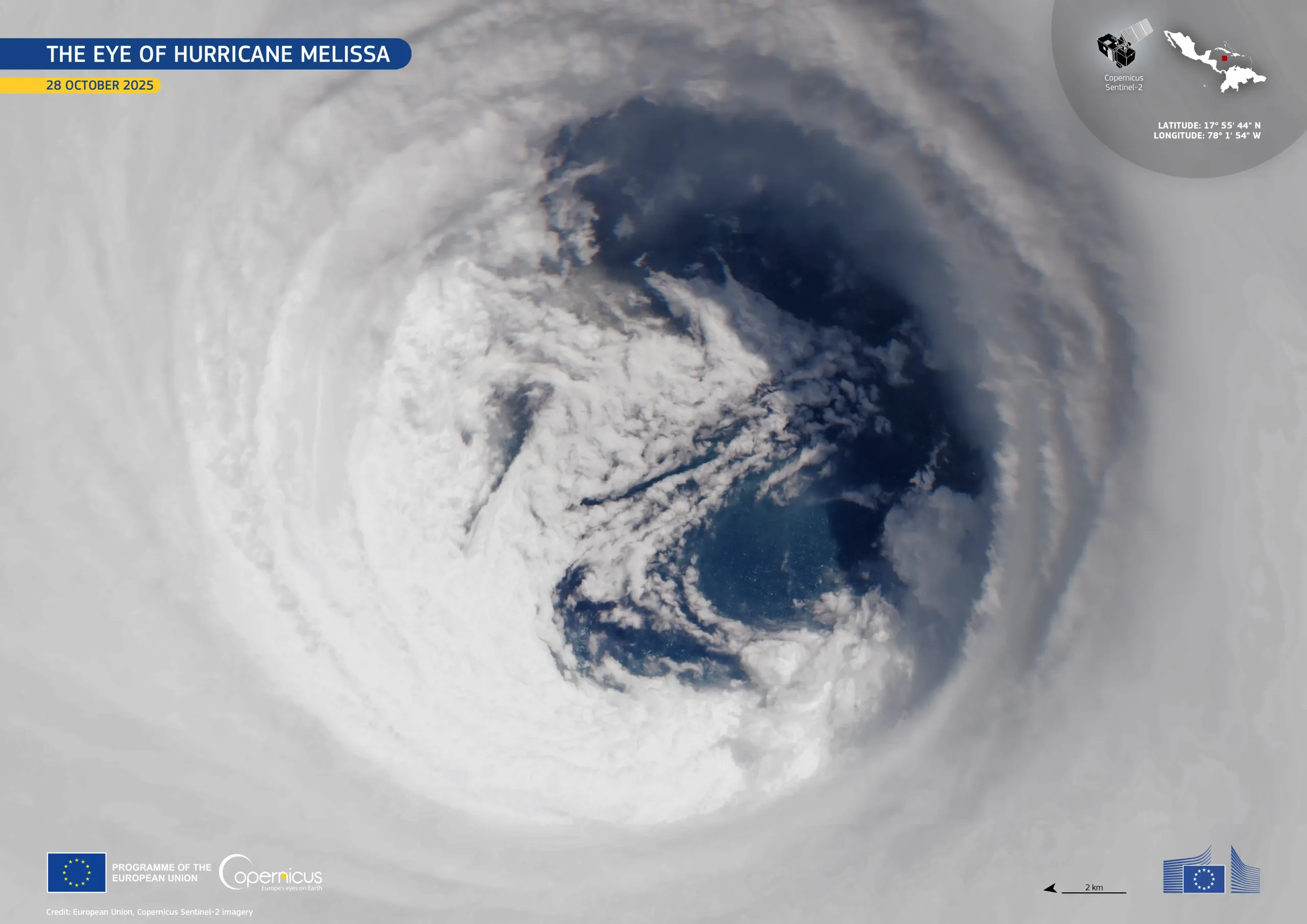 Sentinel-2 captures a vivid view of hurricane Melissa's eye