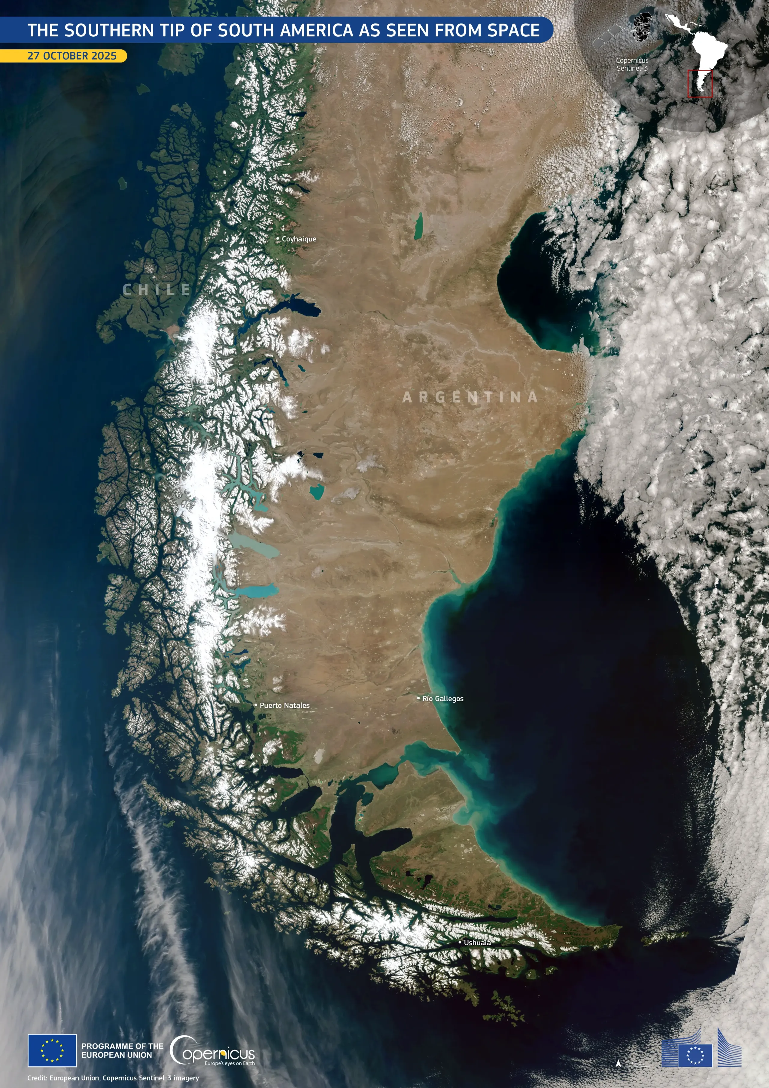 The southern tip of South America as seen from space