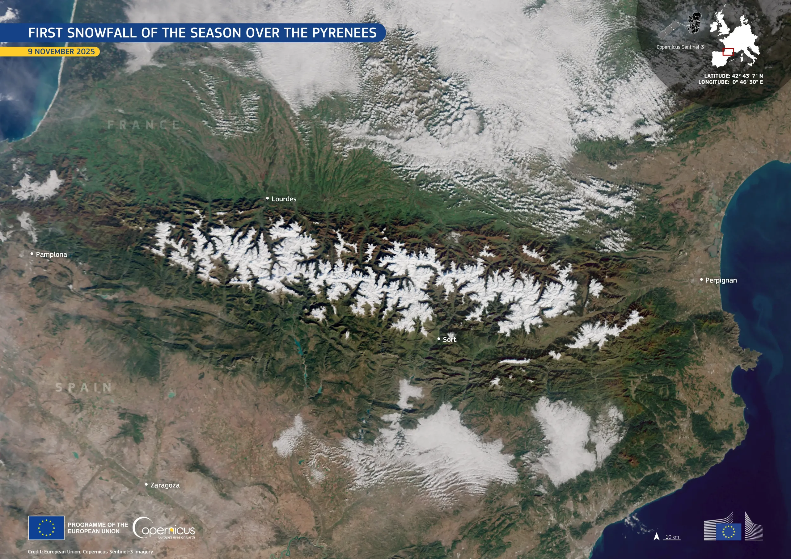 First snowfall of the season over the Pyrenees