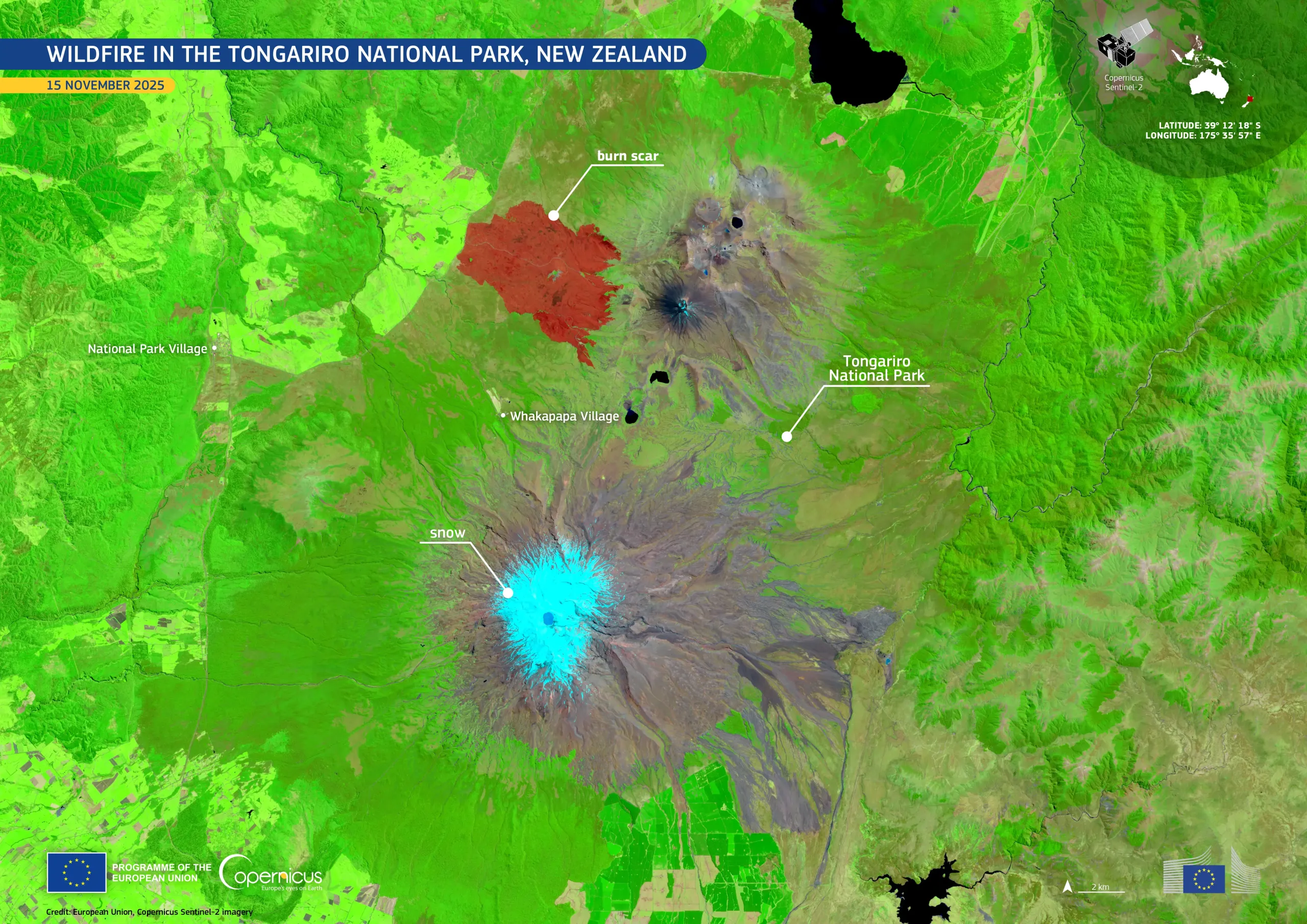 Wildfire in the Tongariro National Park, New Zealand