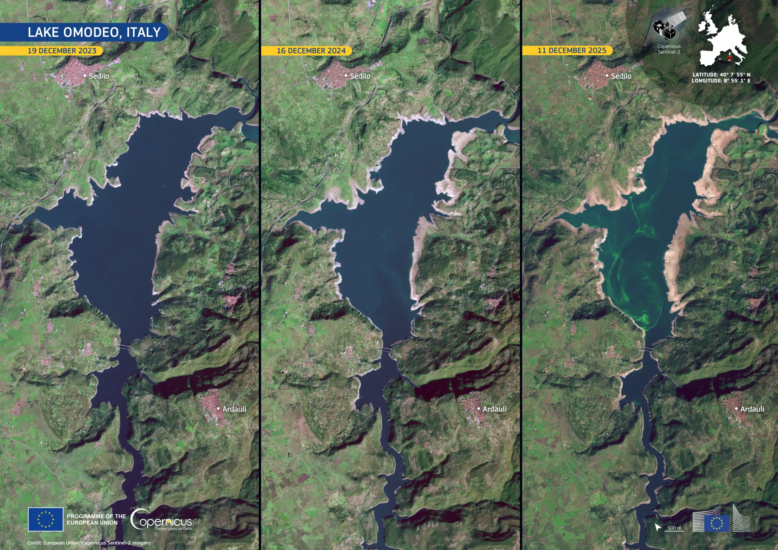 Decreasing water levels in Lake Omodeo, Italy