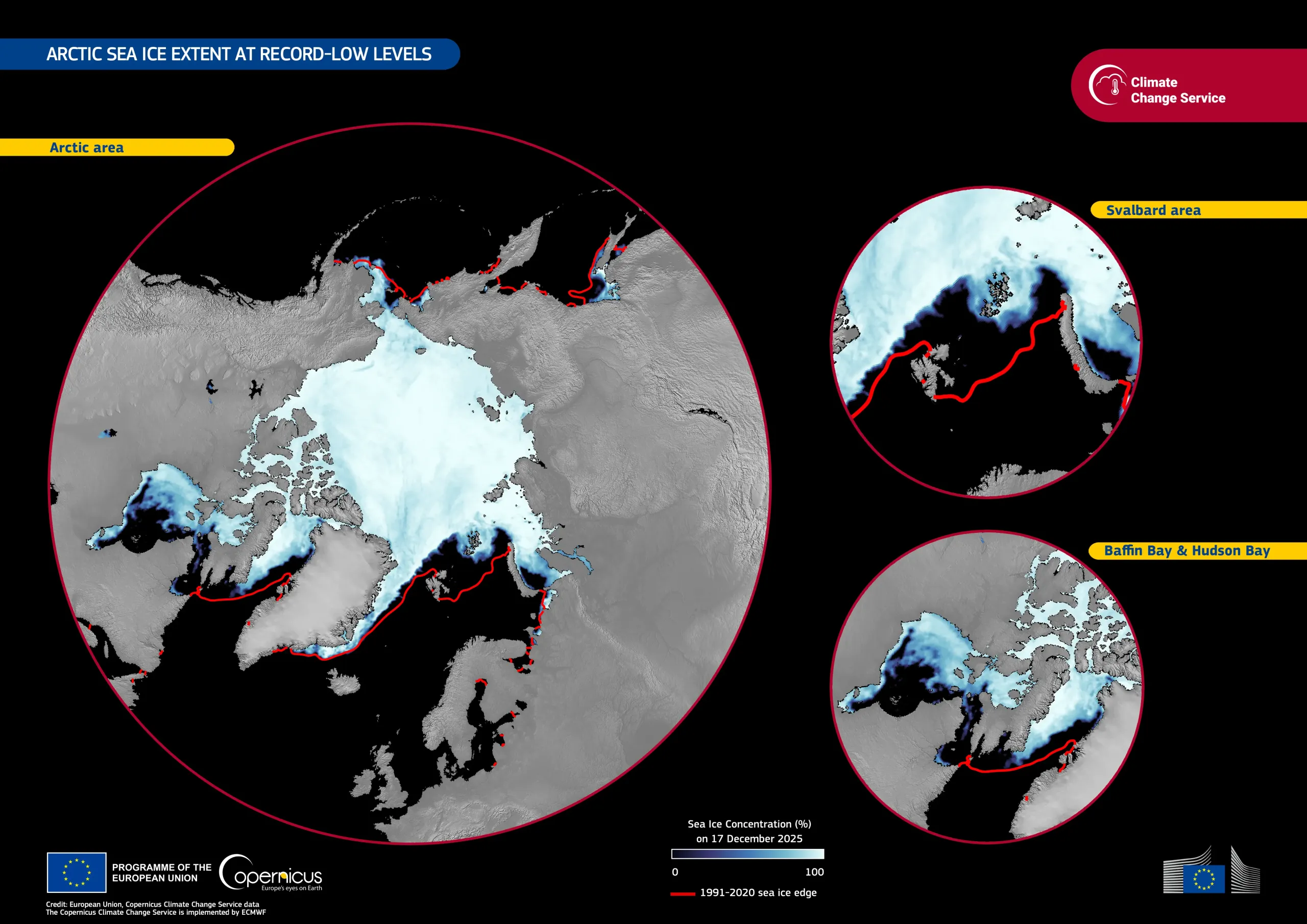 Arctic sea ice extent at record low levels