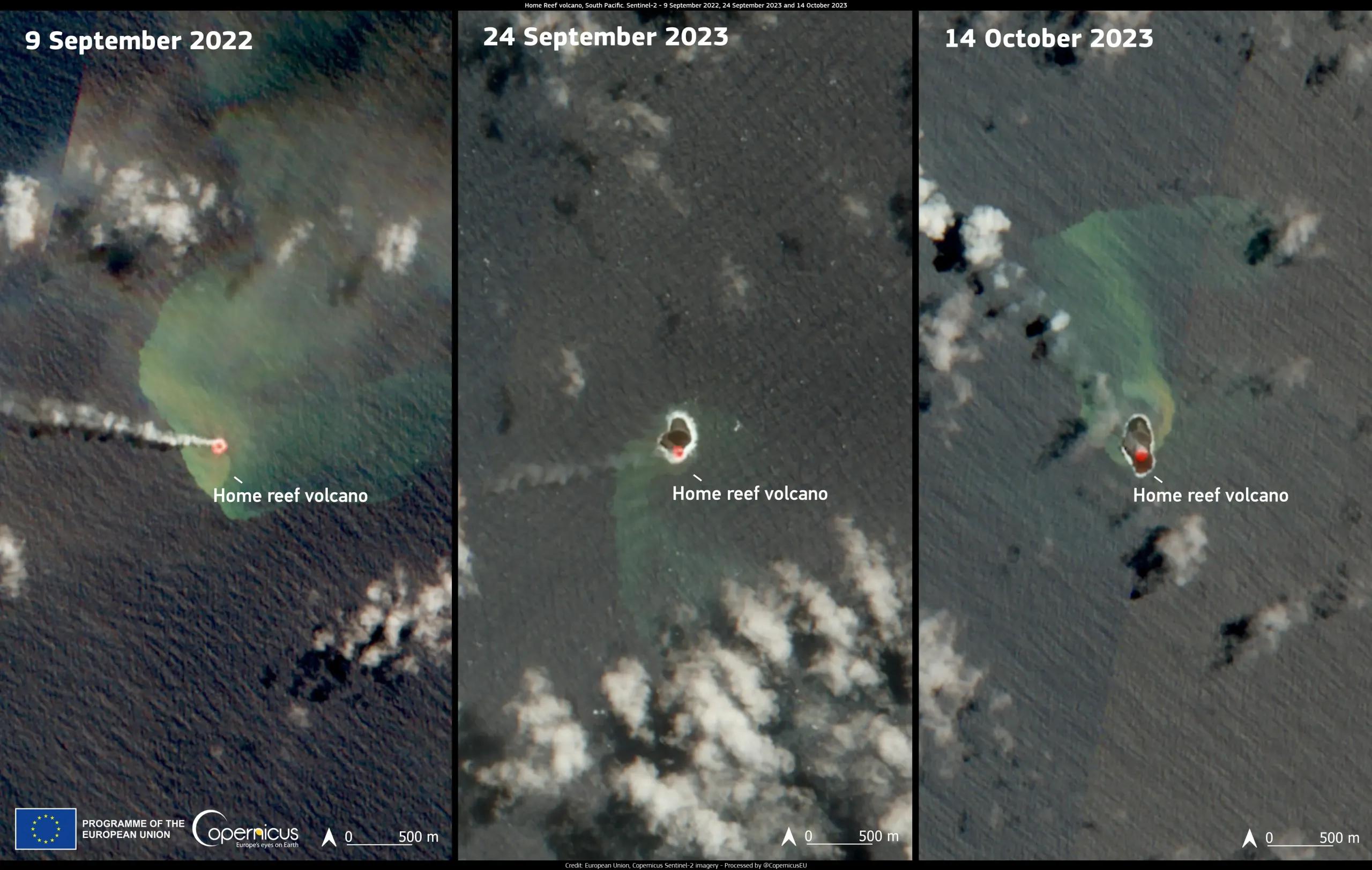 The volcanic island born from the Home Reef eruption continues to grow