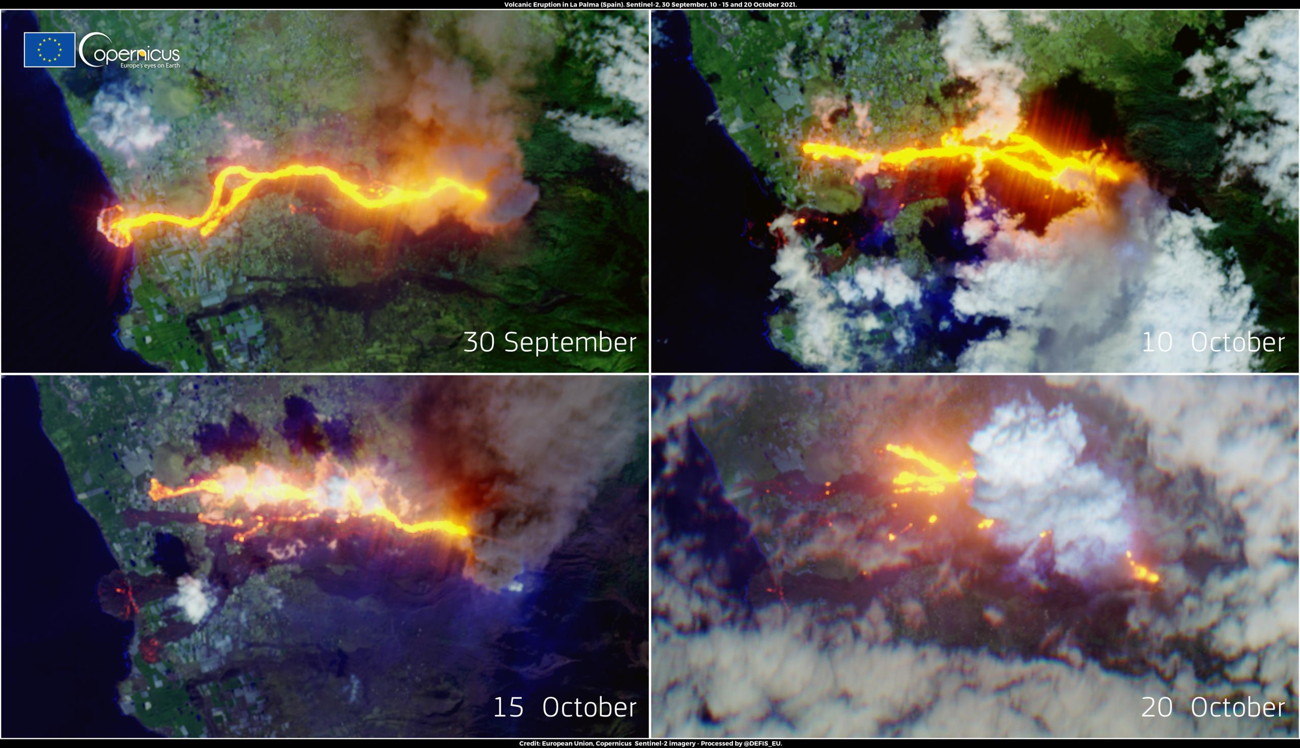 Lava flow one month after the start of the La Palma eruption