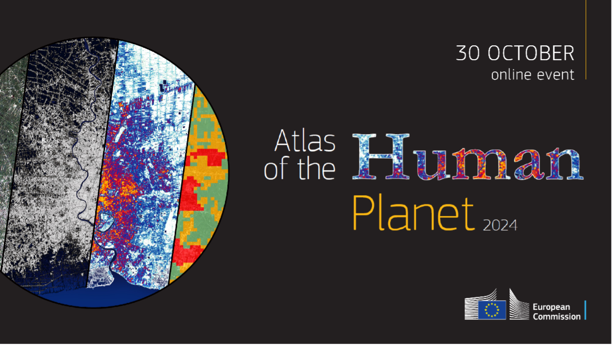 Promotional banner for "Atlas of the Human Planet 2024" online event on 30 October, with a circular, colorful data graphic.