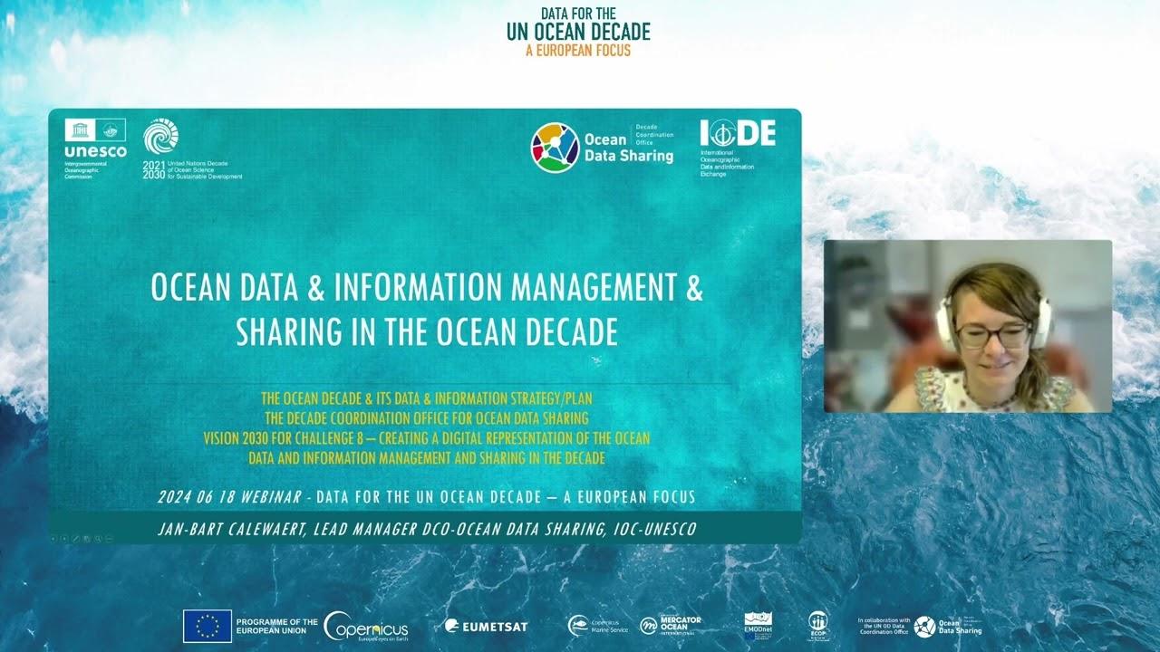 Event banner for "Ocean Data &amp; Information Management &amp; Sharing in the Ocean Decade," with logos and text overlay on a sea background.