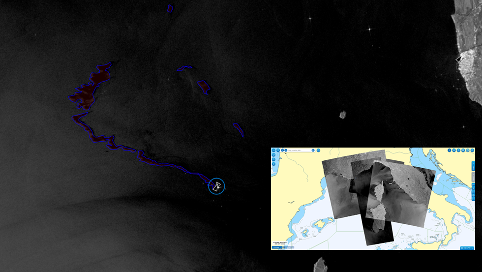 Following the collision of two vessels near Corsica and the resulting oil spill, satellite images were used to track the overall development of the spill. (Source: EMSA, 2018)