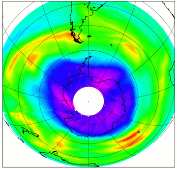 Ozone hole over Antarctica between September and October 2018 captured by Sentinel-5P