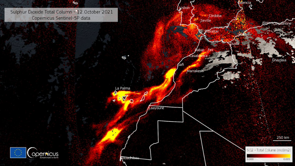 SO2 emitted during the eruption of Cumbre Vieja volcano.
