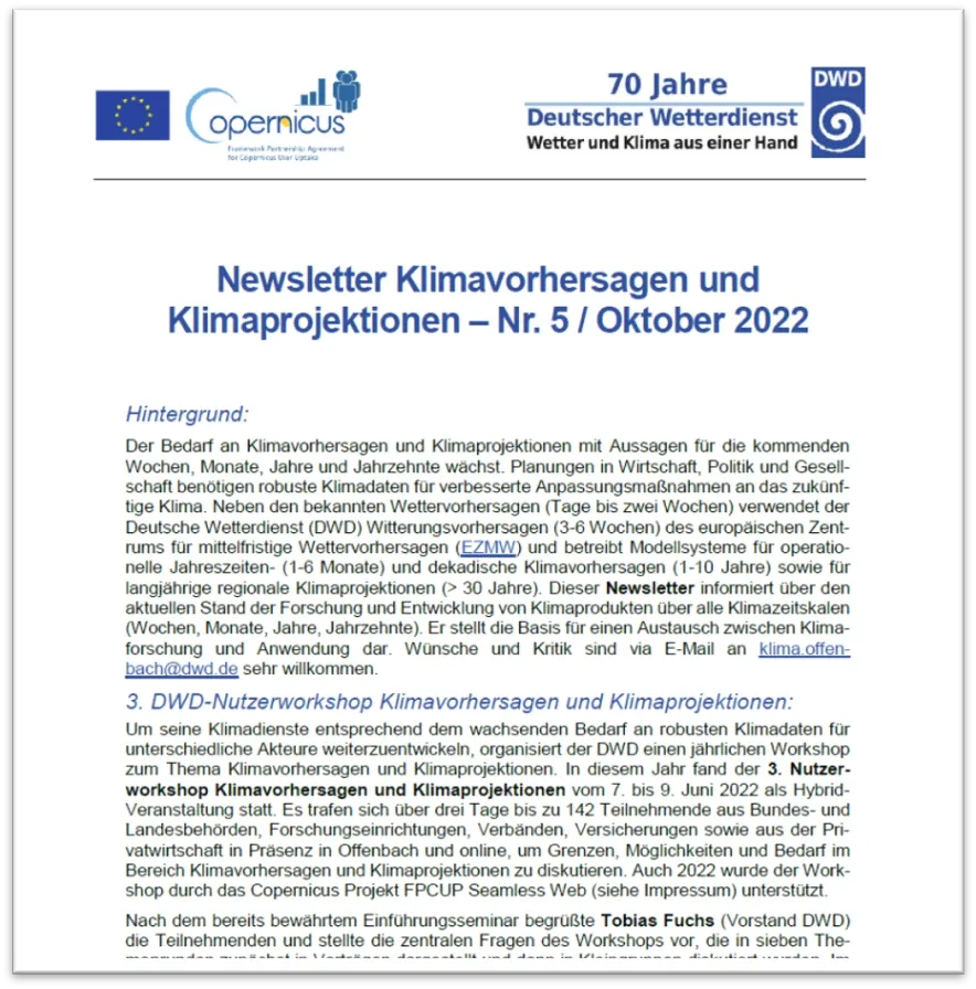 5th Newsletter on Climate Predictions and Climate Projections