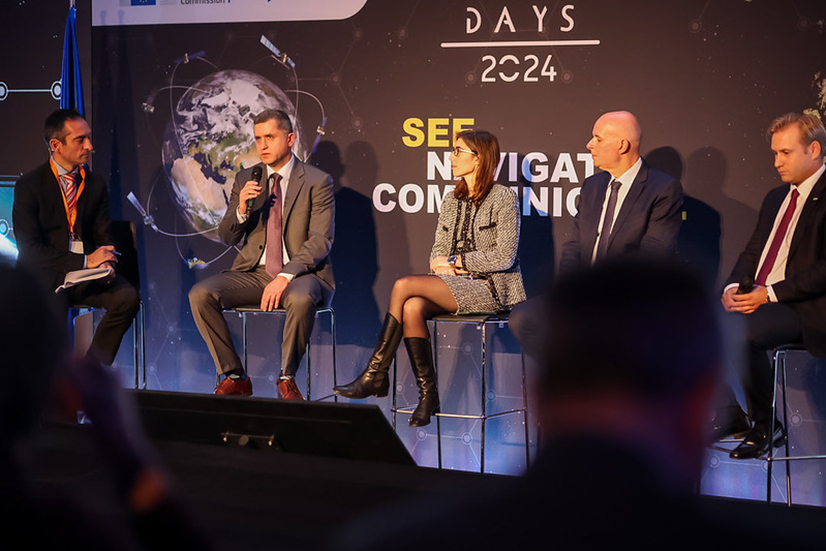 Panellists at the ‘EU Space Programme: unlocking its potential for defence’ session. Left to right: Guillaume de la Brosse, European Commission; Col. Grzegorz Matyja, Polish Ministry of National Defence; Chiara Manfletti, Neuraspace; Bertrand Denis, Th...