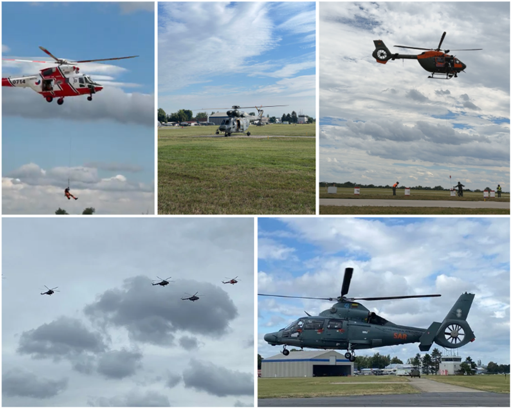 The image shows helicopters performing different tasks during the flying and rescue challenges.